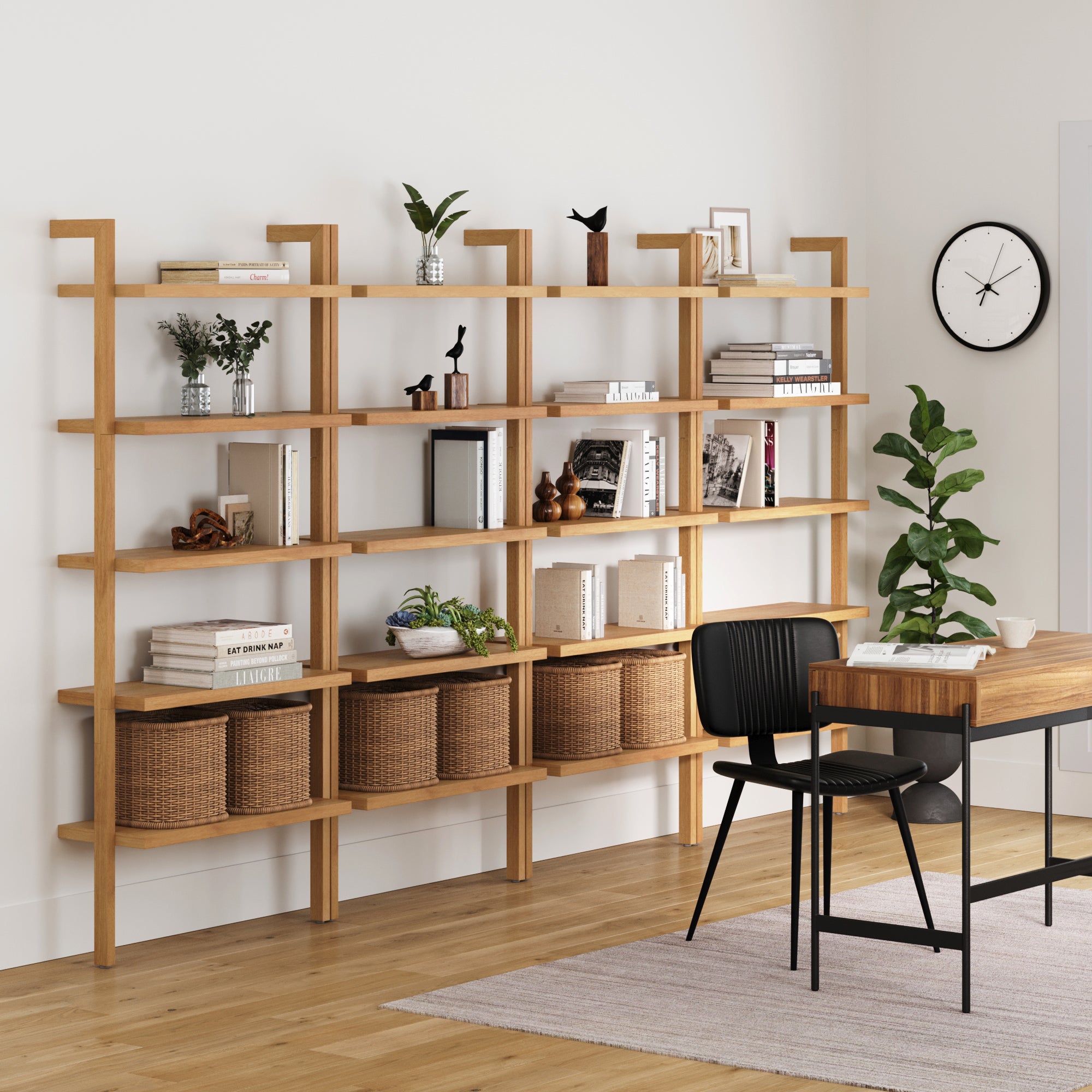 Wood 5 - Shelf Ladder Wall Bookshelf Warm Pine (Set of 4) - Nathan James