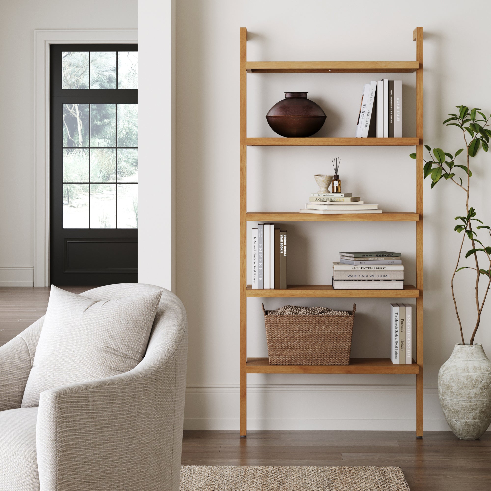 Wood 5 - Shelf Ladder Wall Bookshelf Warm Pine - Nathan James