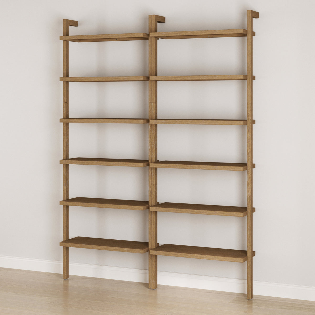 Modern 6-Shelf Wall Mounted Solid Wood Bookcase Light Brown (Set of 2) - Nathan James