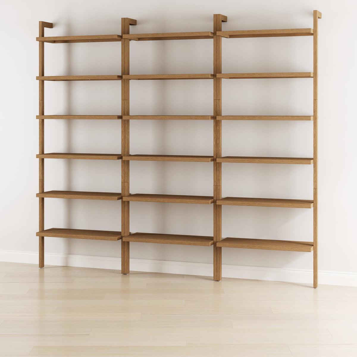 Modern 6-Shelf Wall Mounted Solid Wood Bookcase Light Brown (Set of 3) - Nathan James