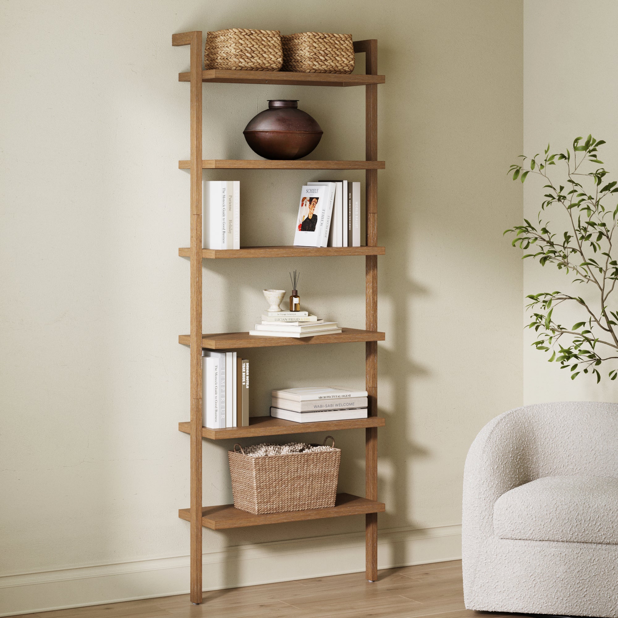 Modern 6 - Shelf Wall Mounted Solid Wood Bookcase Light Brown - Nathan James