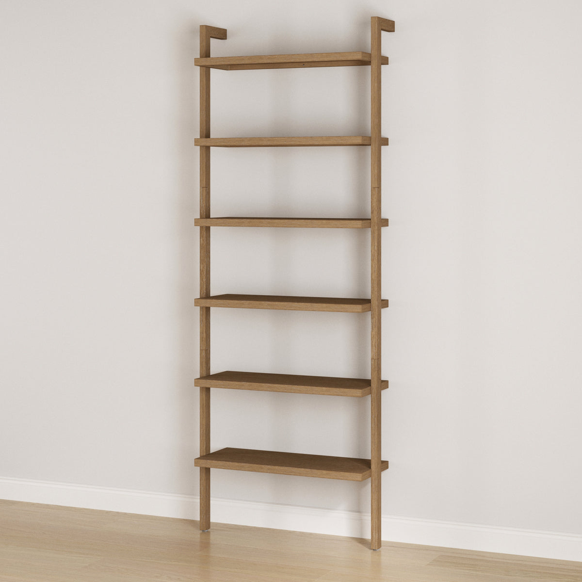 Modern 6-Shelf Wall Mounted Solid Wood Bookcase Light Brown - Nathan James