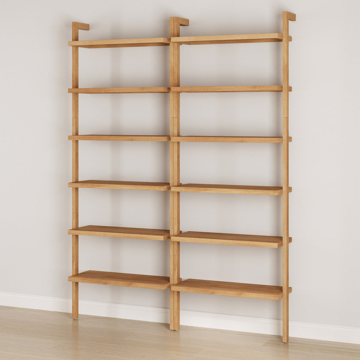 Modern 6-Shelf Wall Mounted Solid Wood Bookcase Warm Pine (Set of 2) - Nathan James