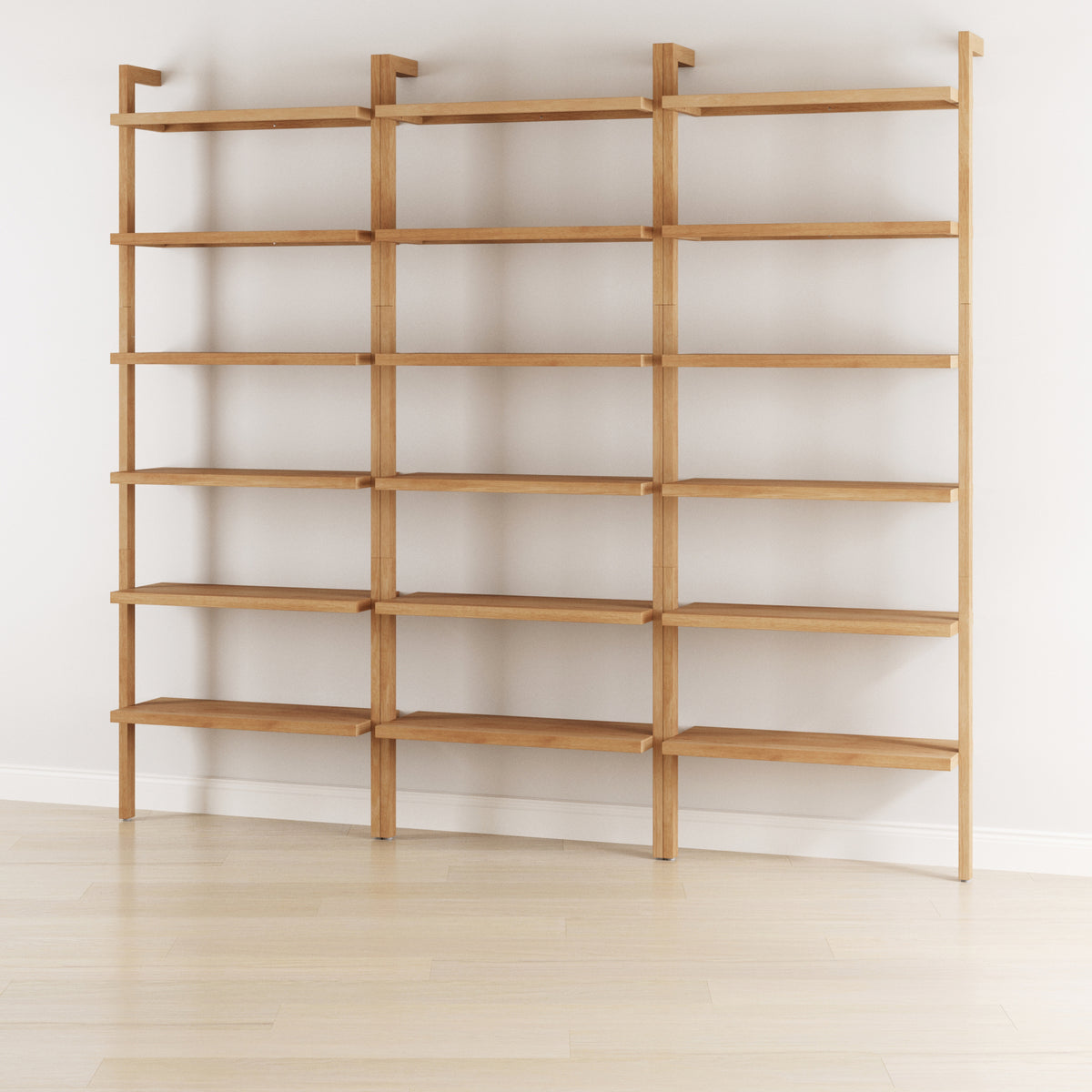 Modern 6-Shelf Wall Mounted Solid Wood Bookcase Warm Pine (Set of 3) - Nathan James