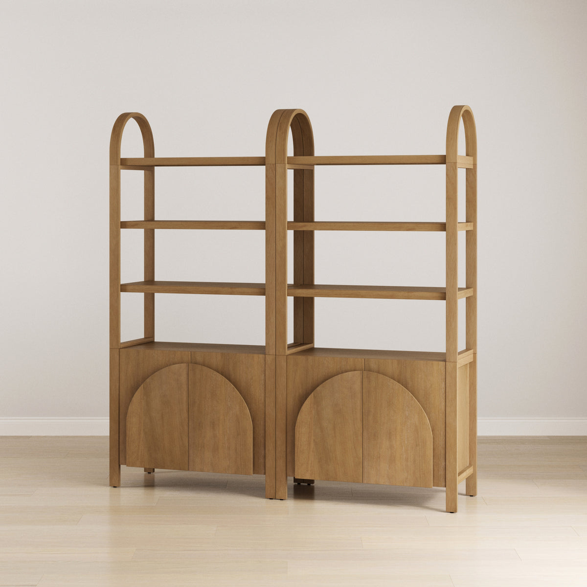 Mid-Century Arched Bookshelves with Doors Light Brown (Set of 2) - Nathan James