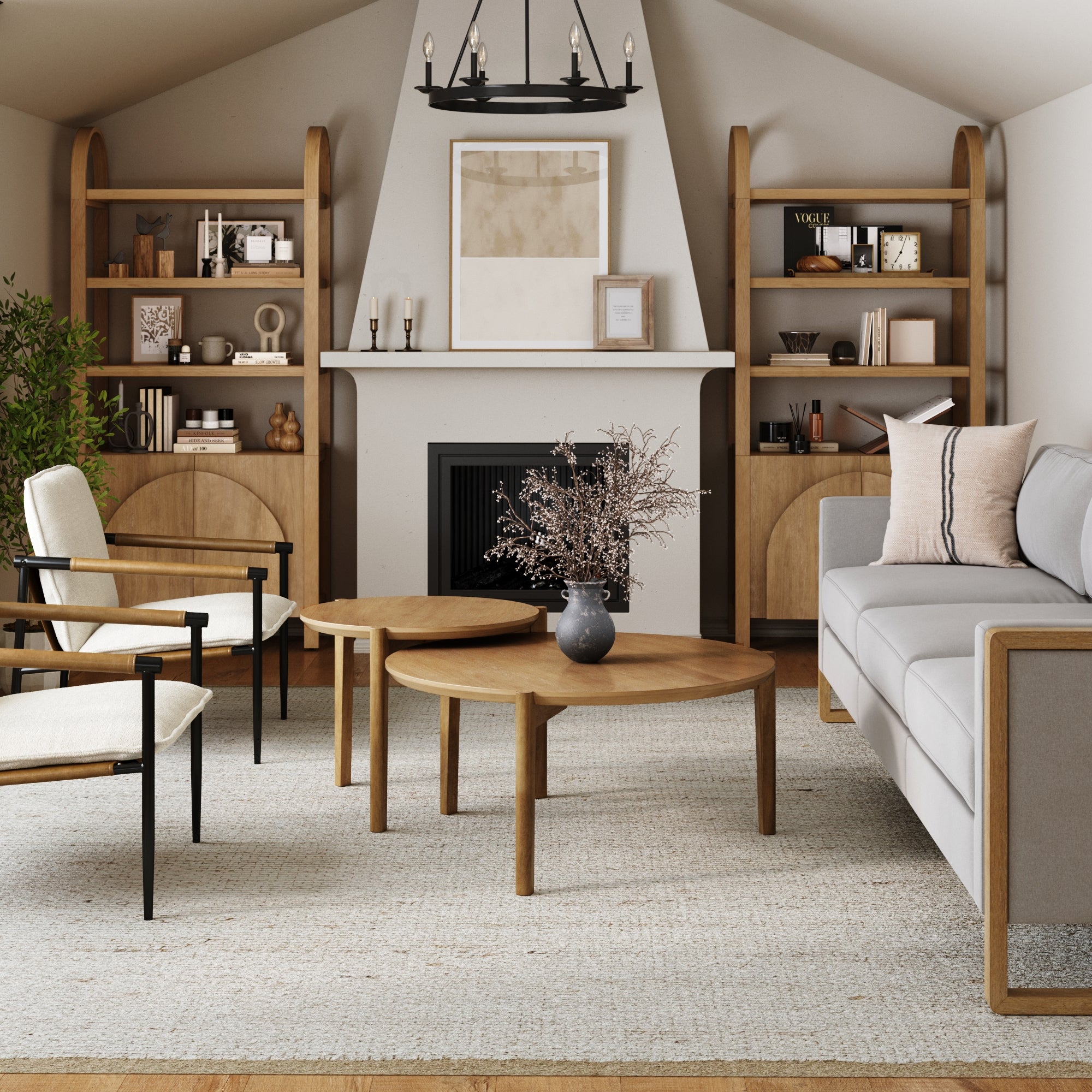 Mid - Century Arched Bookshelves with Doors Light Brown (Set of 2) - Nathan James