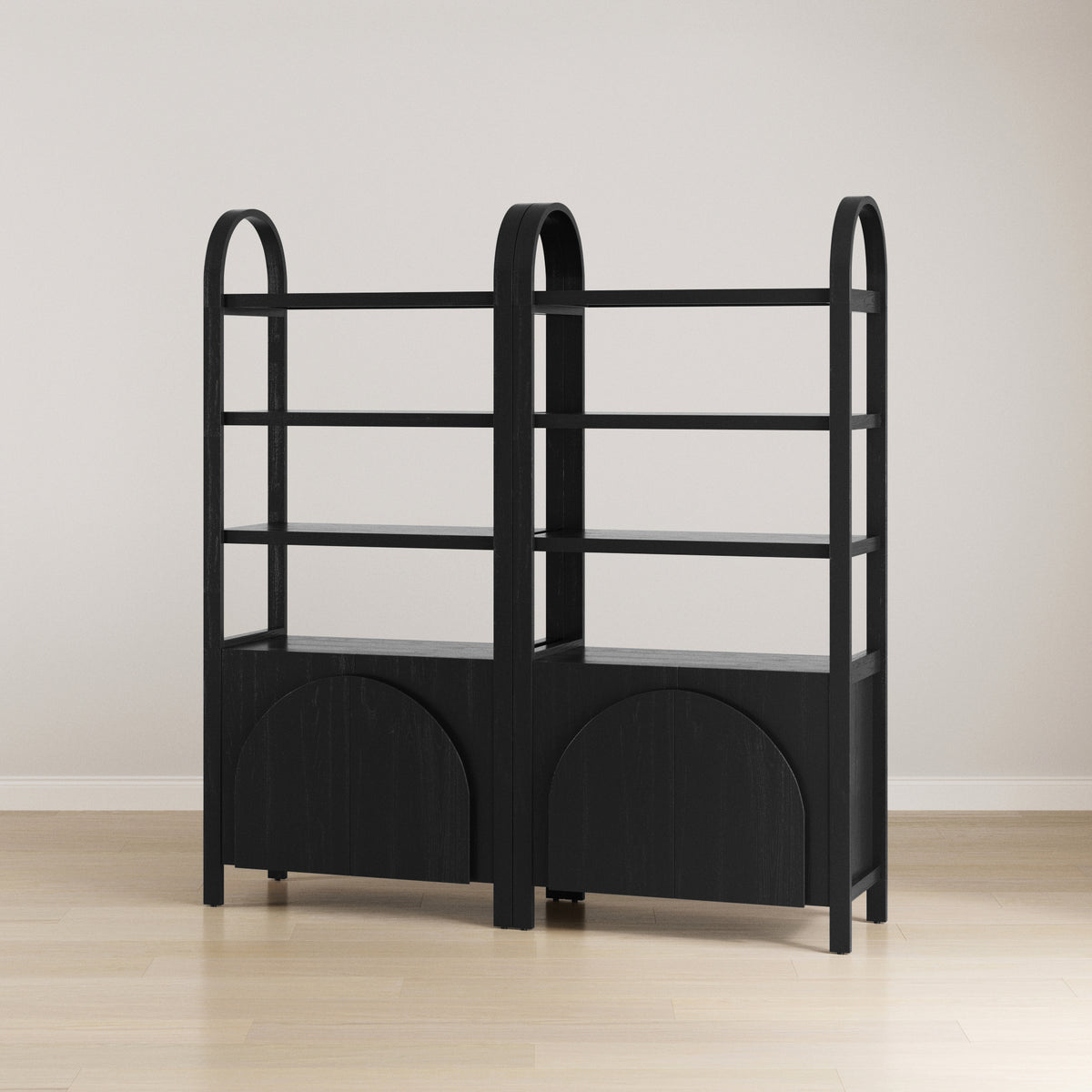 Mid-Century Arched Bookshelves with Doors Black (Set of 2) - Nathan James