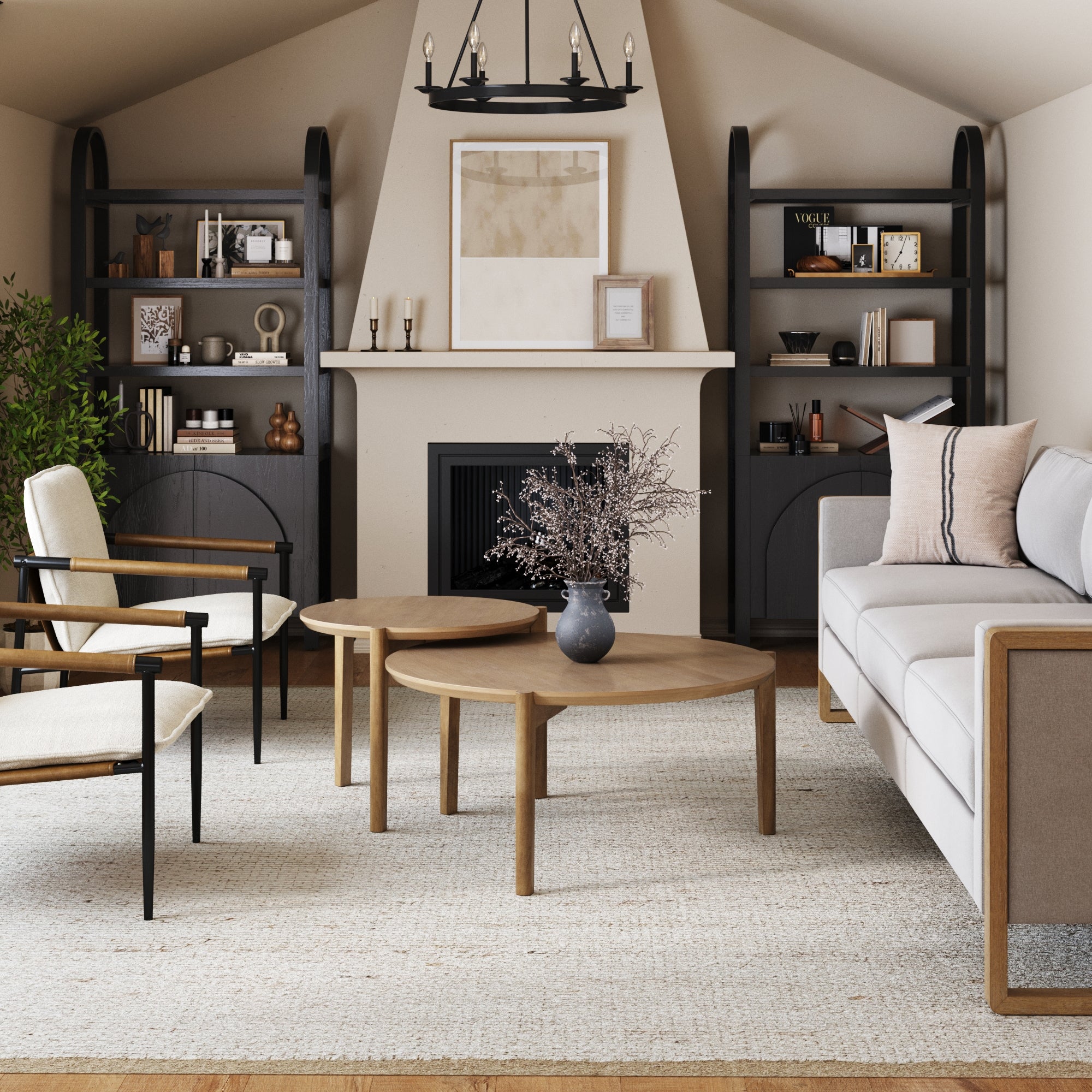 Mid - Century Arched Bookshelves with Doors Black (Set of 2) - Nathan James