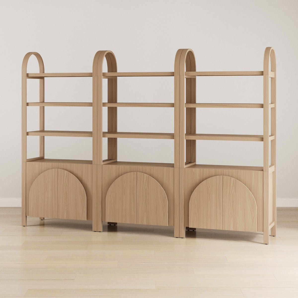 Mid-Century Arched Door Bookshelf with Doors Raw Oak (Set of 3) - Nathan James