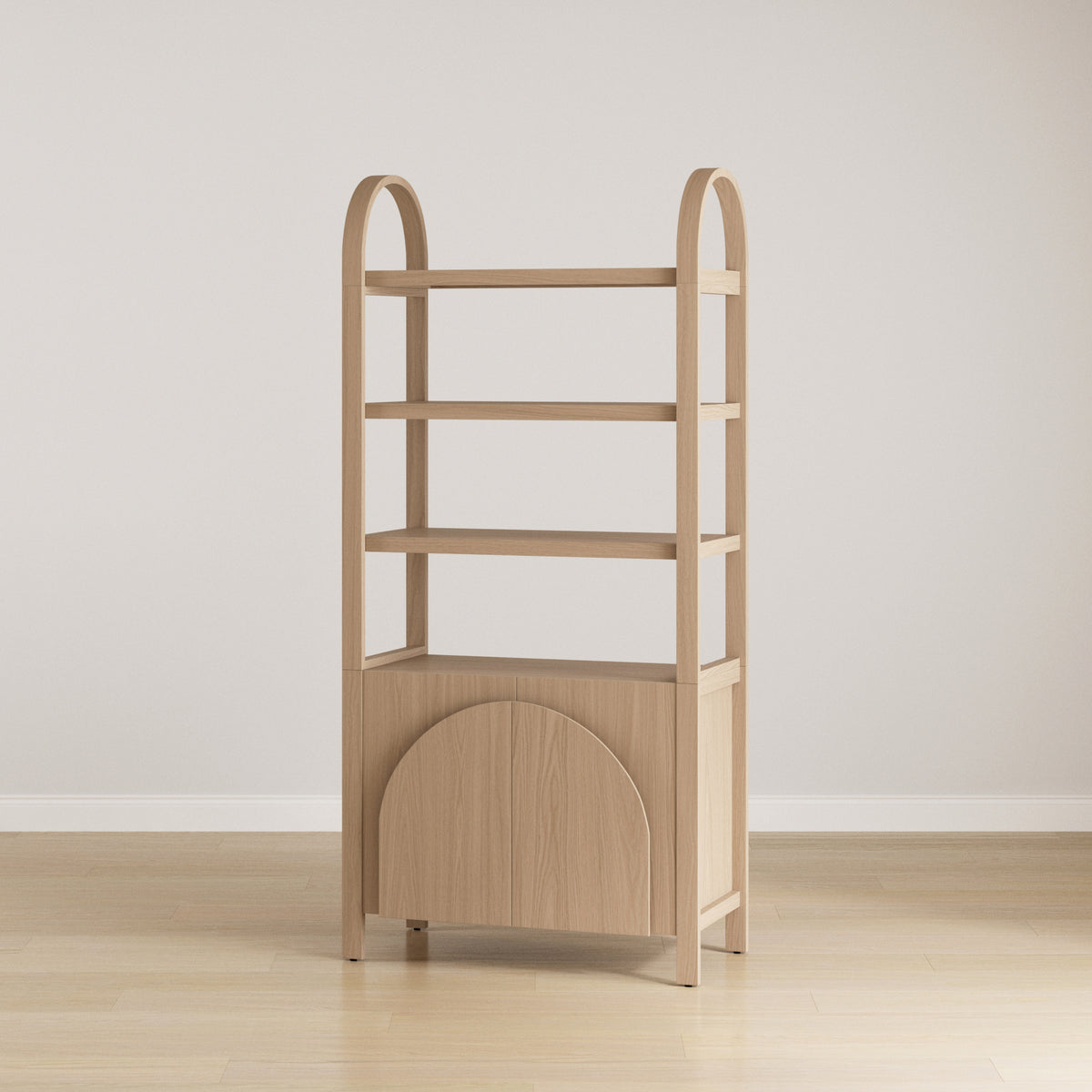 Mid-Century Arched Door Bookshelf with Doors Raw Oak - Nathan James