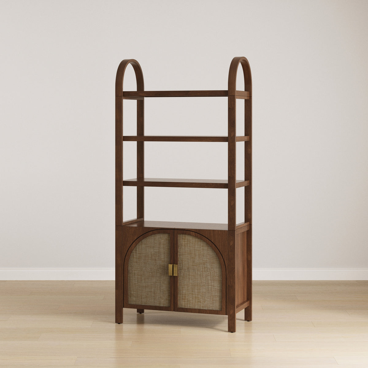 Arched Door Rattan Bookshelf with Doors Dark Acacia - Nathan James