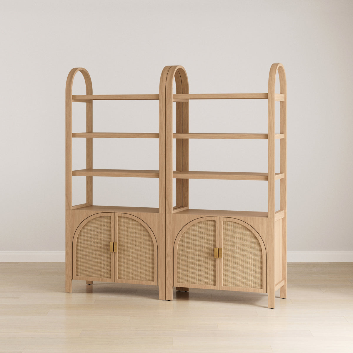 Arched Door Rattan Bookshelf with Doors Raw Oak (Set of 2) - Nathan James