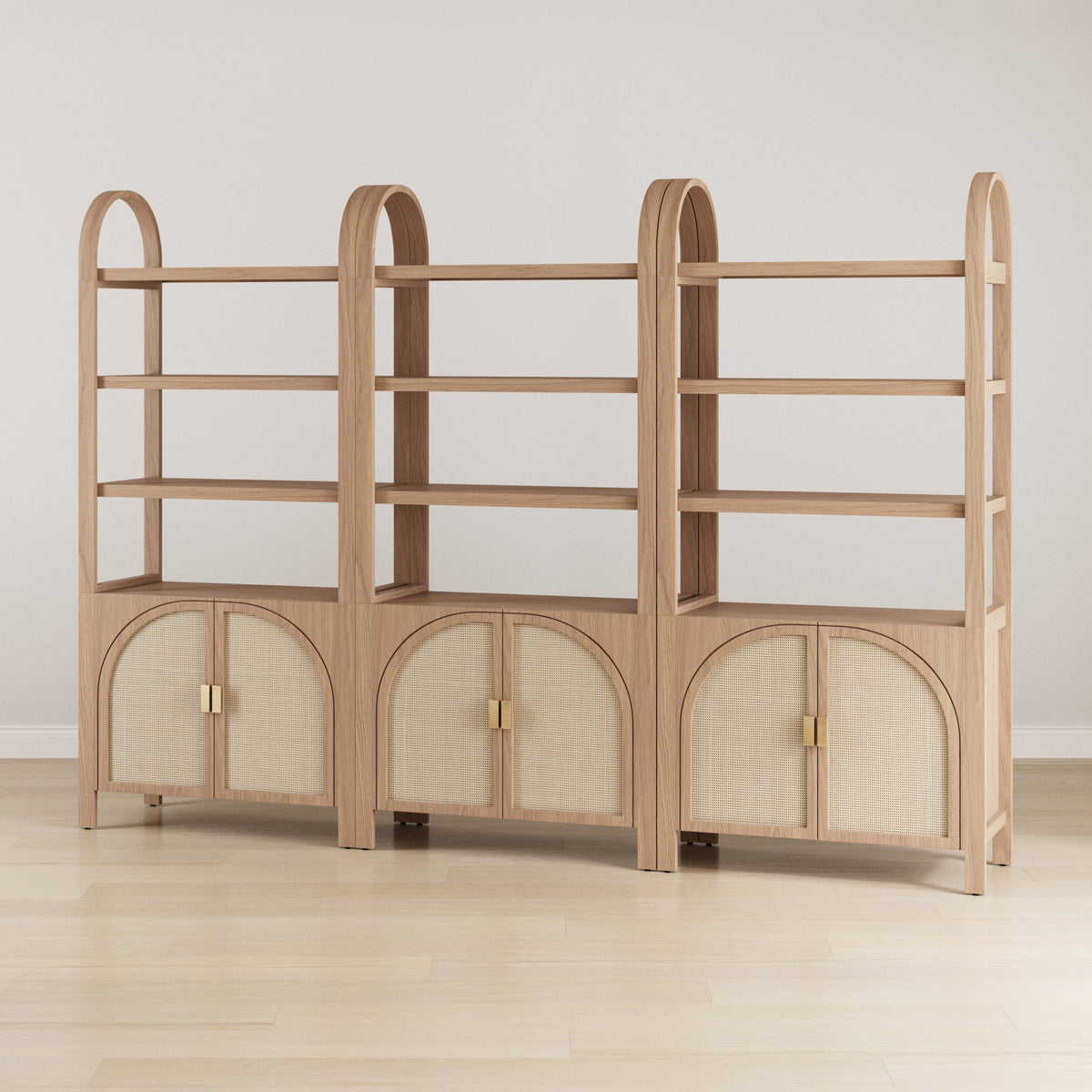 Arched Door Rattan Bookshelf with Doors Raw Oak (Set of 3) - Nathan James