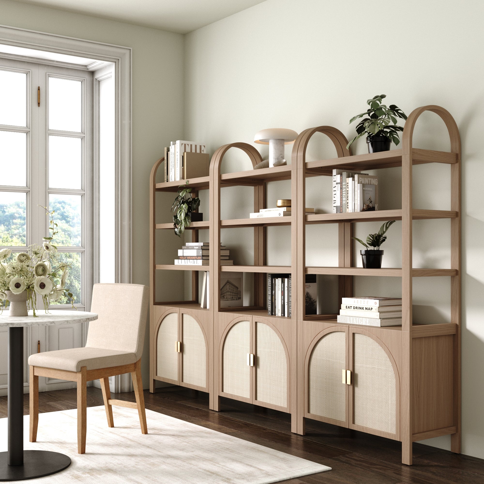 Arched Door Rattan Bookshelf with Doors Raw Oak (Set of 3) - Nathan James