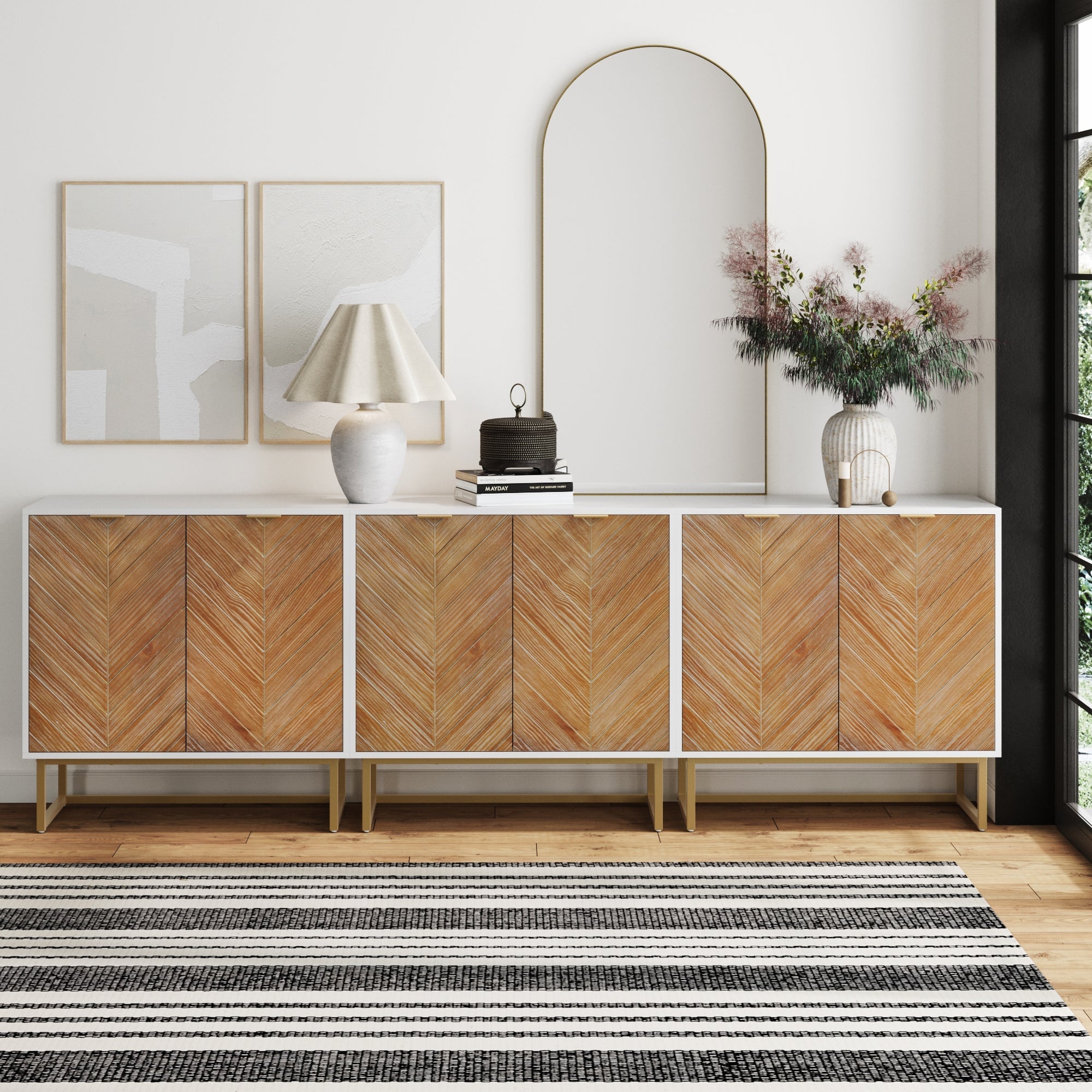 Wood Herringbone TV Console for 75 - 85" TVs Natural Wash/White - Nathan James