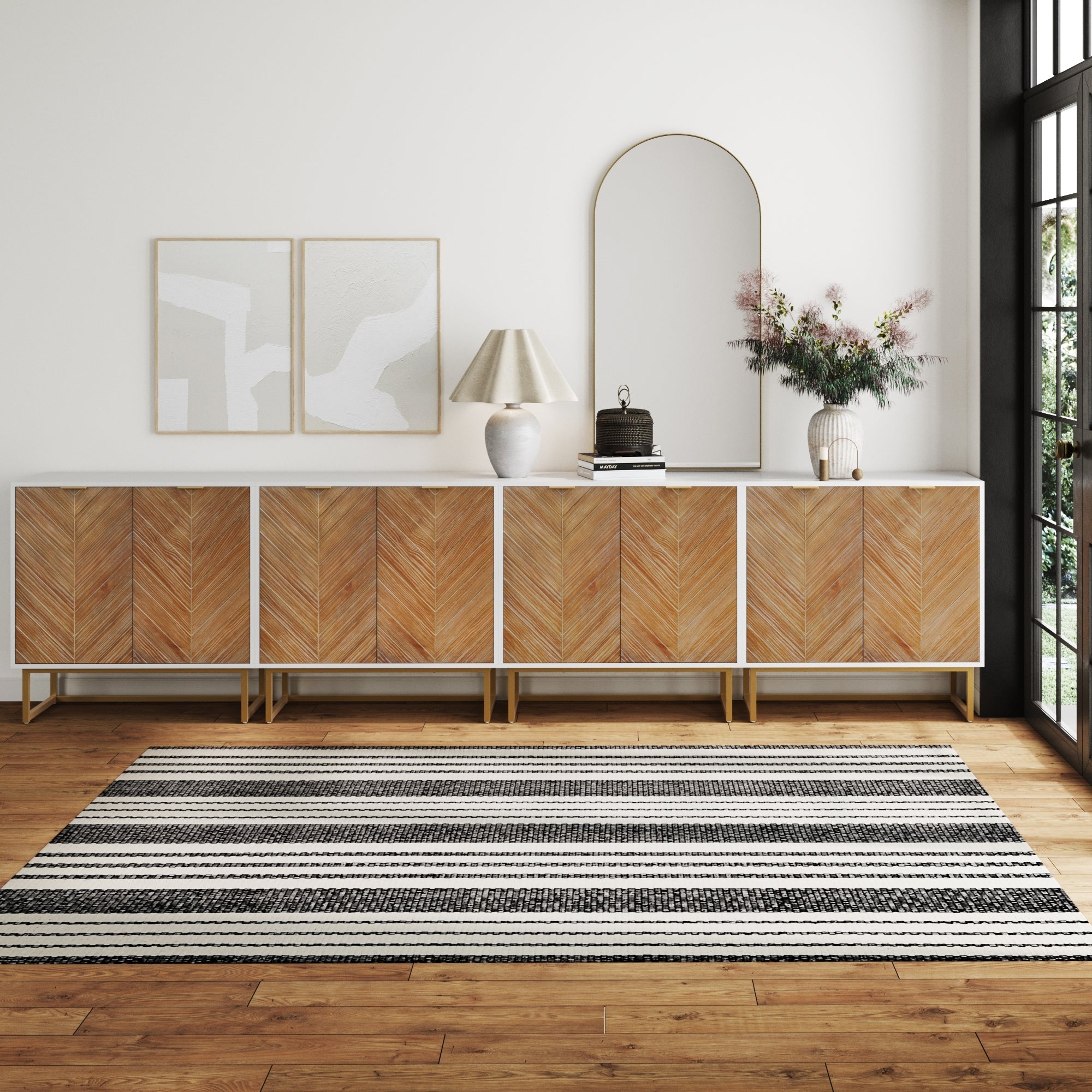 Wood Herringbone TV Console for 85" TVs Natural Wash/White - Nathan James