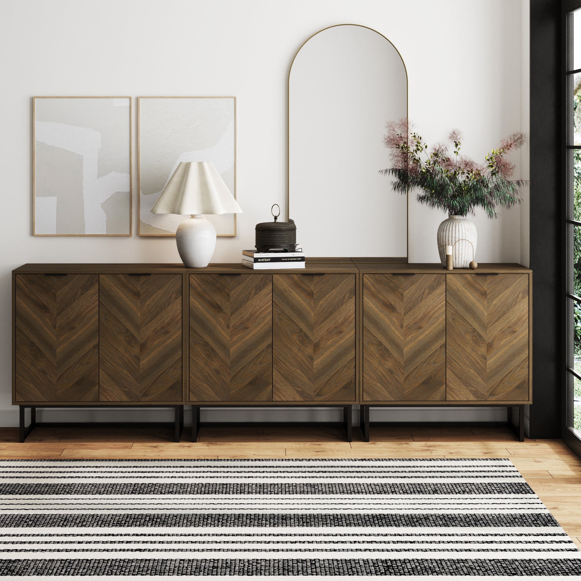 Wood Herringbone TV Console for 75 - 85" TVs Walnut - Nathan James