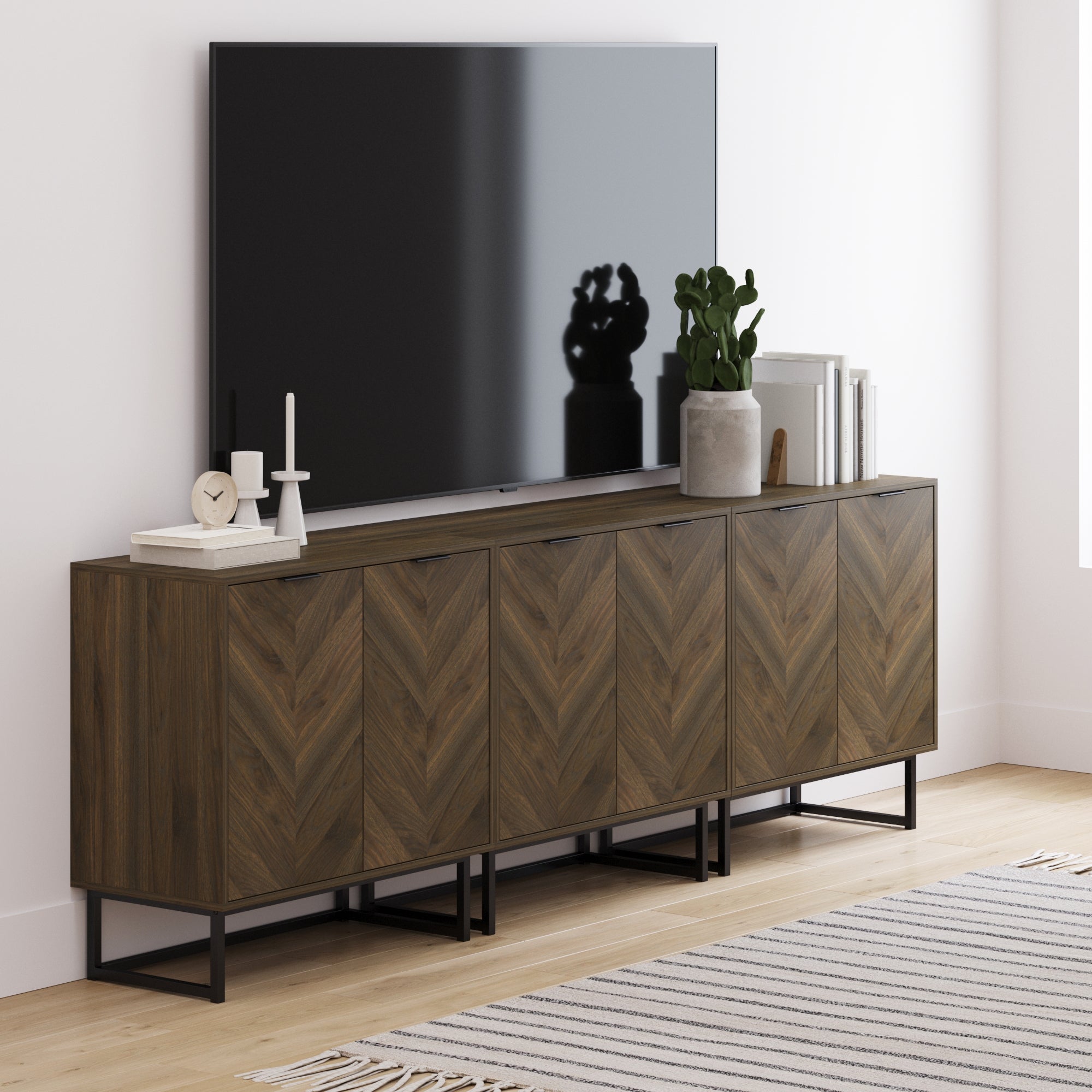Wood Herringbone TV Console for 75 - 85" TVs Walnut - Nathan James
