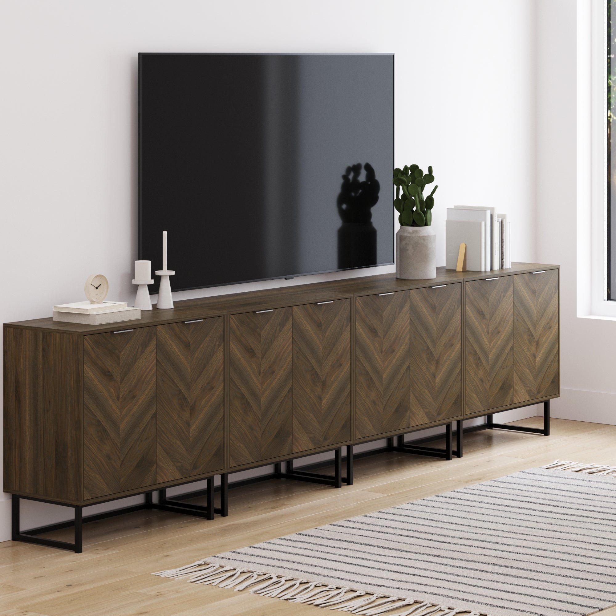 Wood Herringbone TV Console for 85" TVs Walnut - Nathan James