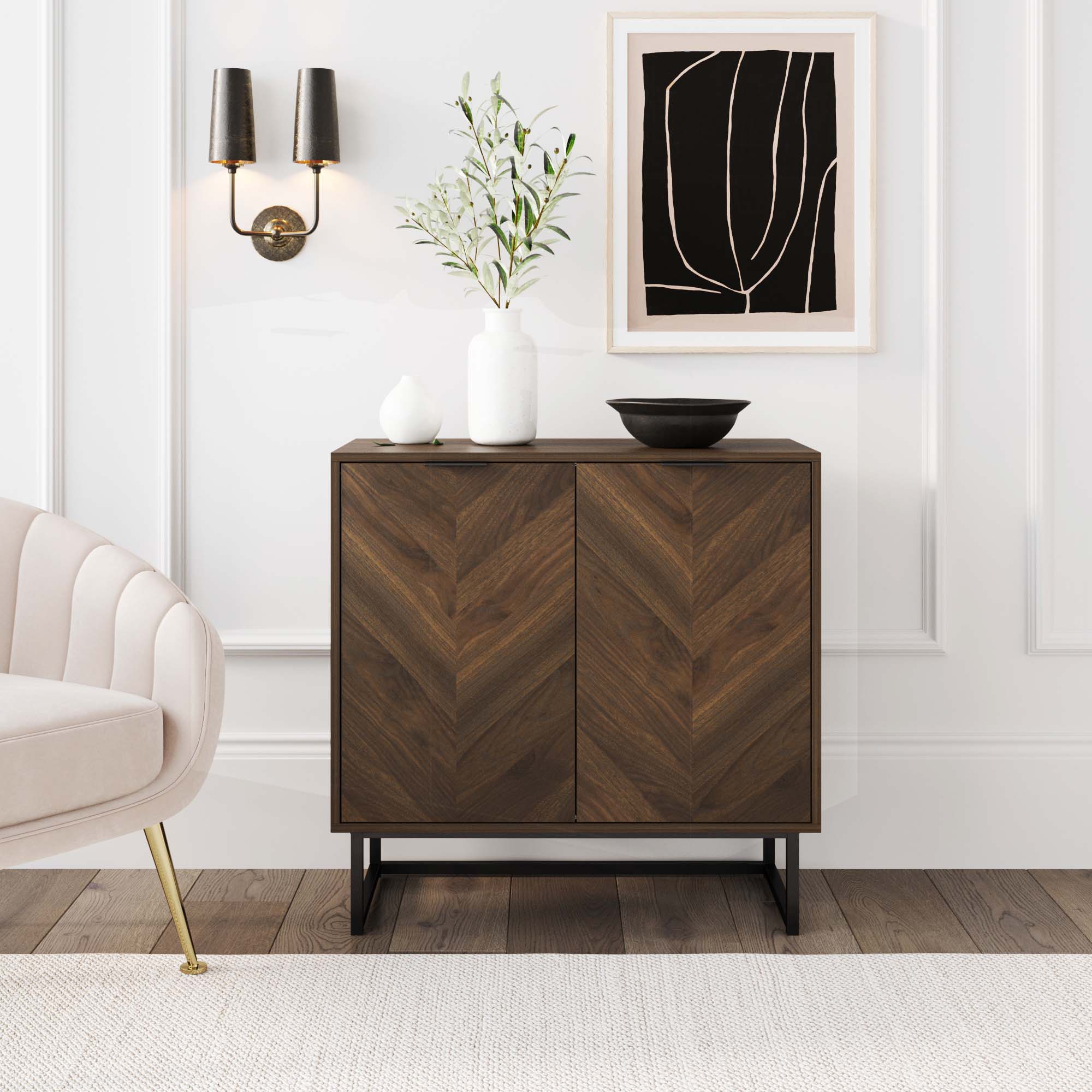 Wood 2 - Door Storage Cabinet Walnut - Nathan James