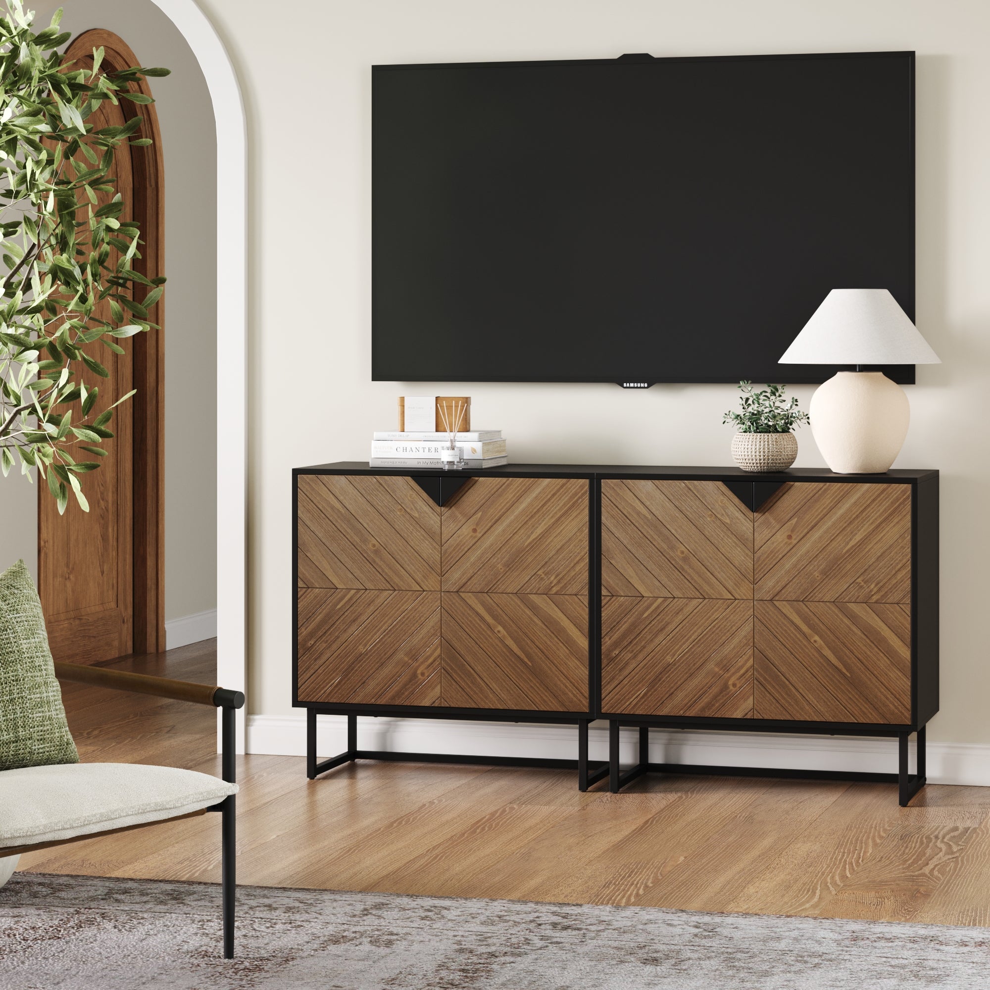 Wood 2 - Door TV Console for 55 - 65" TVs Brushed Fir - Nathan James