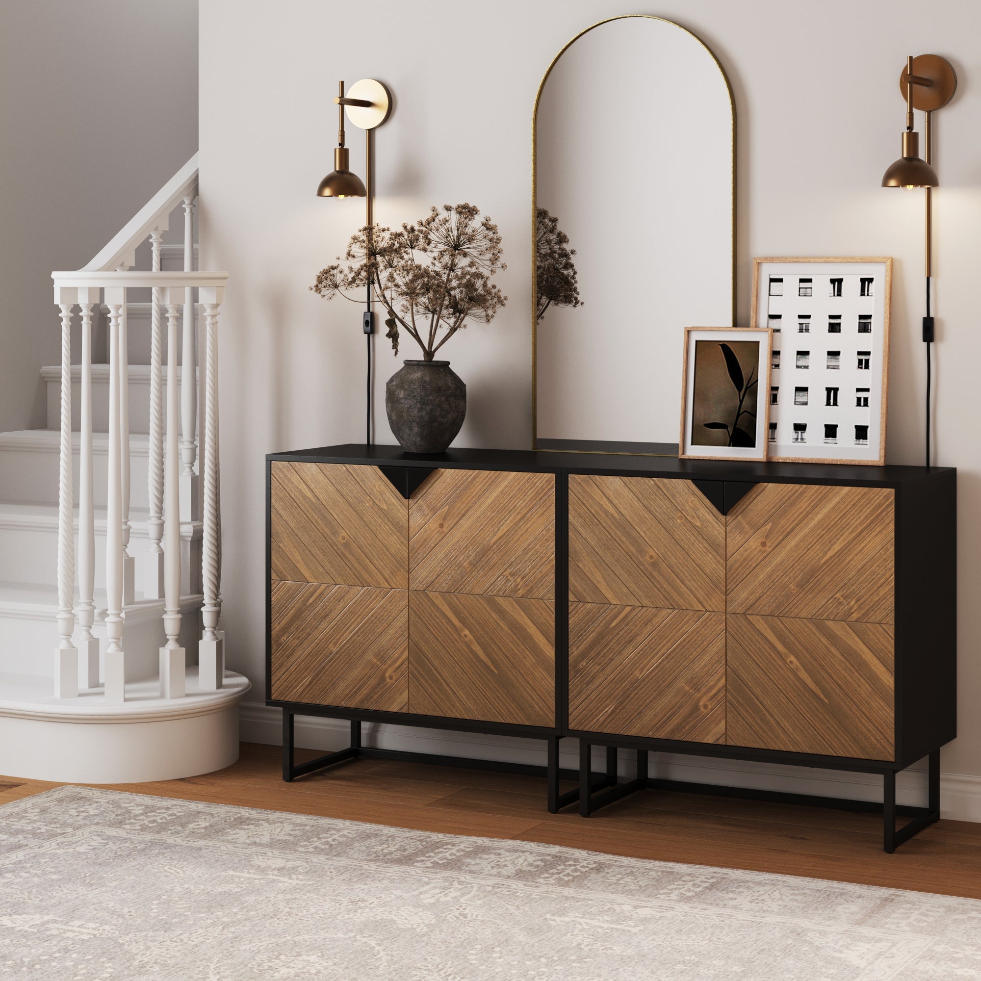 Brushed Fir Kitchen Cabinet Credenza (Set of 2) - Nathan James