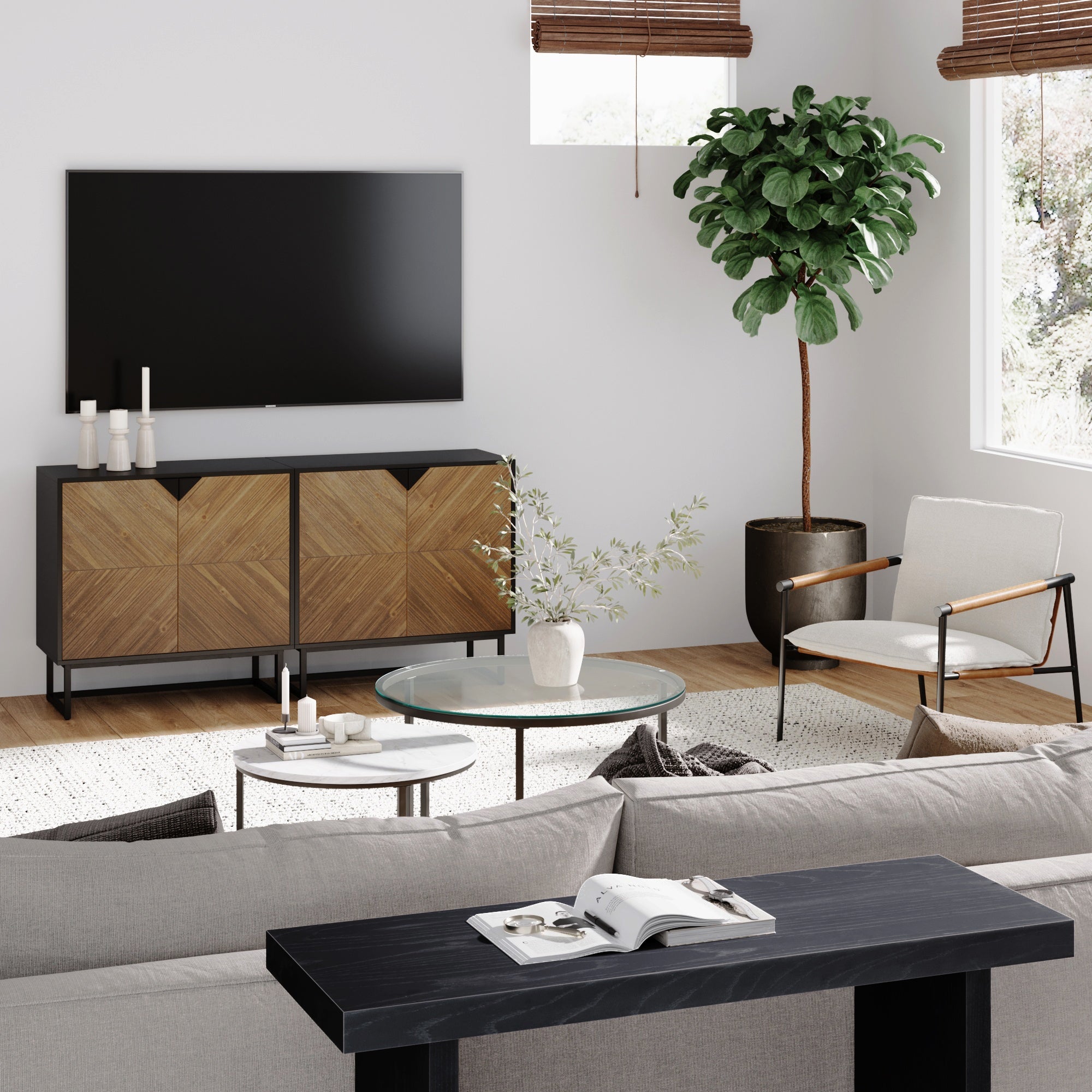 Wood 2 - Door TV Console for 55 - 65" TVs Brushed Fir - Nathan James