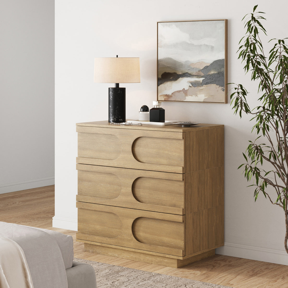 Mid-Century Modern Wood Stackable 3-Drawer Dresser Brown