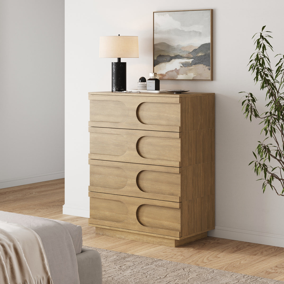 Mid-Century Modern Wood Stackable 4-Drawer Dresser Brown