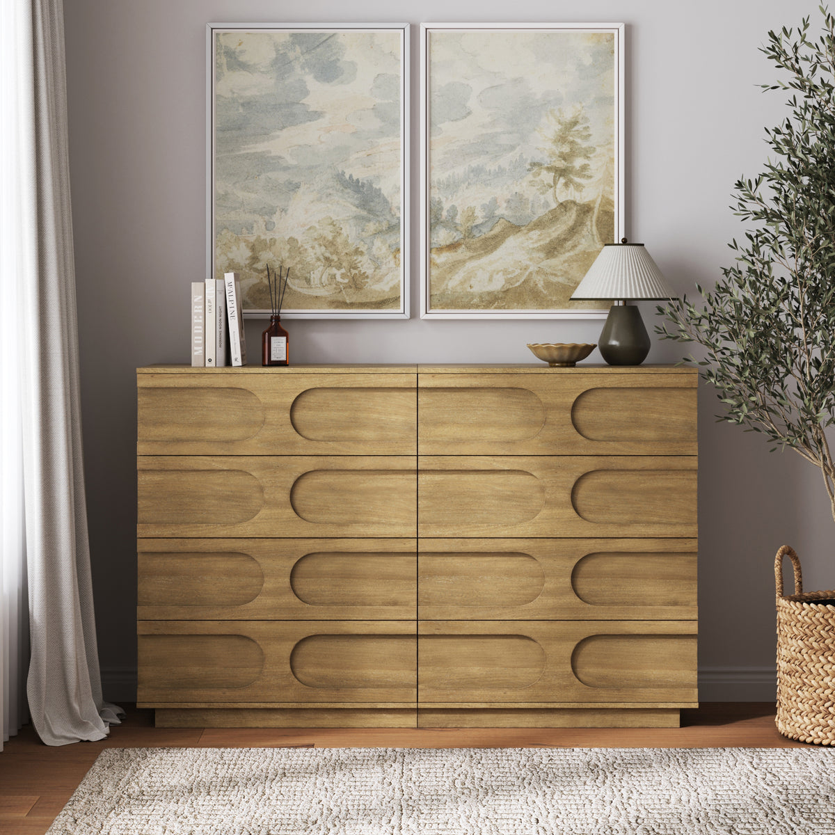 Mid-Century Modern Wood Stackable 4-Drawer Dresser Brown (Set of 2) - Nathan James