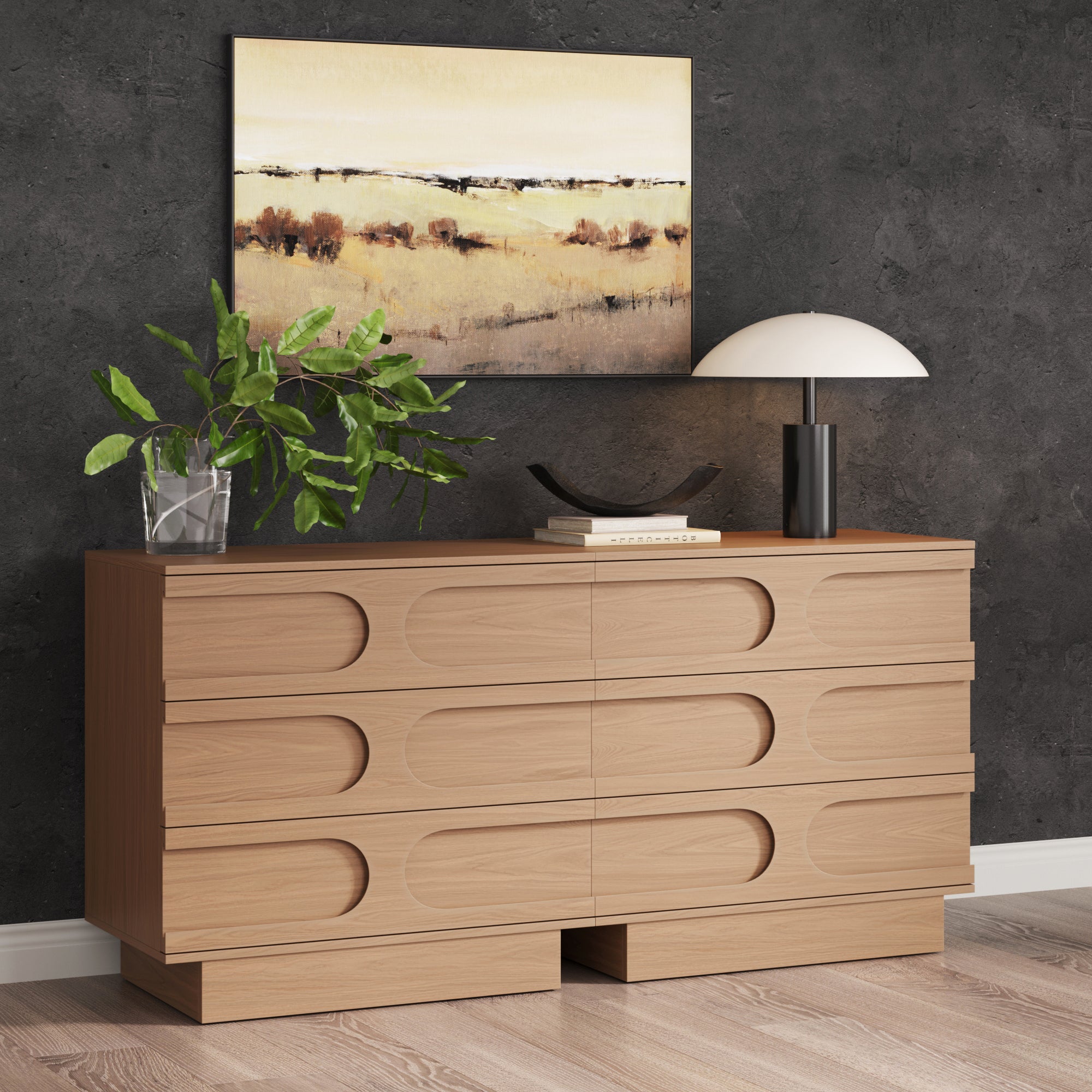 Mid - Century 3 - Drawer Arched Dresser Raw Oak (Set of 2) - Nathan James