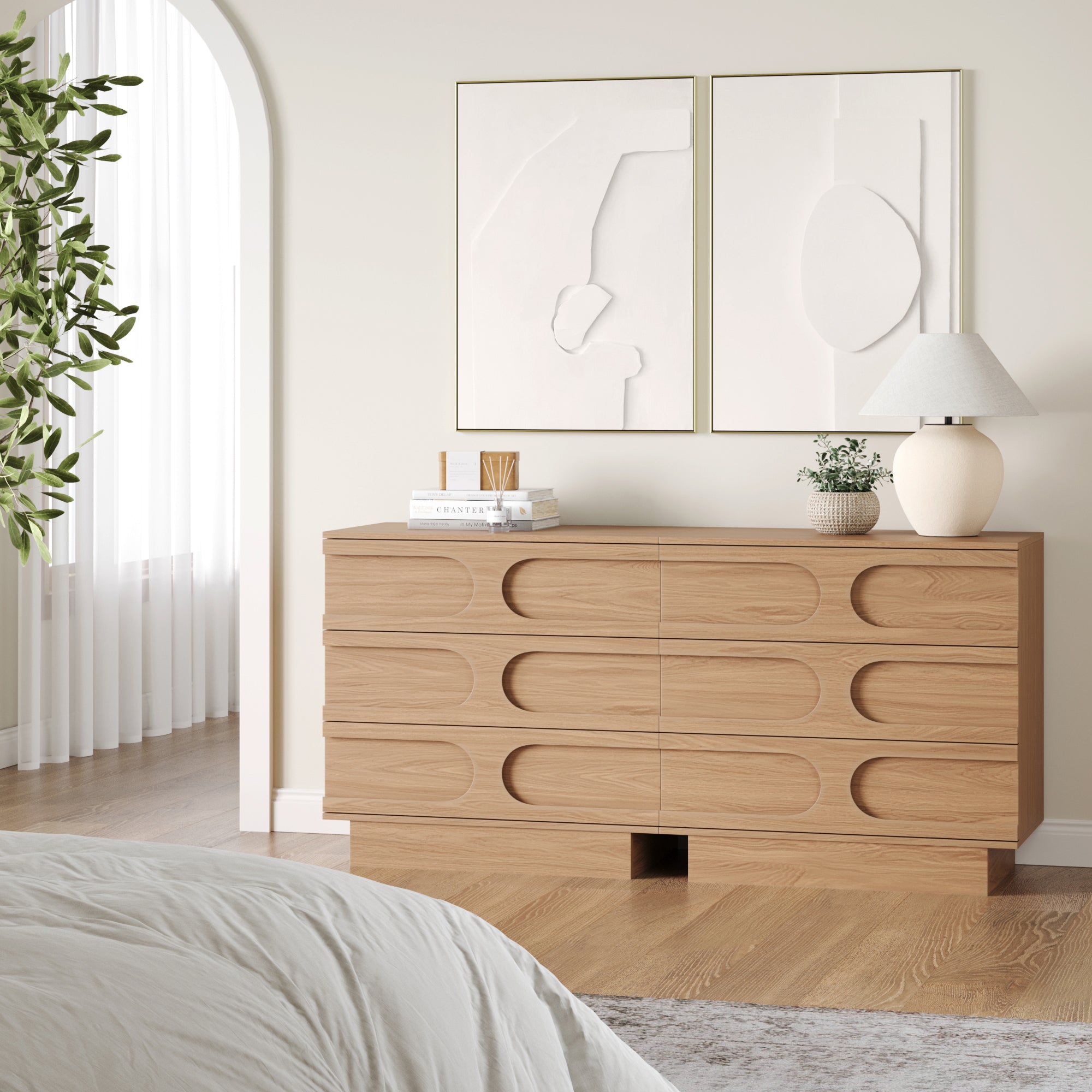 Mid - Century 3 - Drawer Arched Dresser Raw Oak (Set of 2) - Nathan James