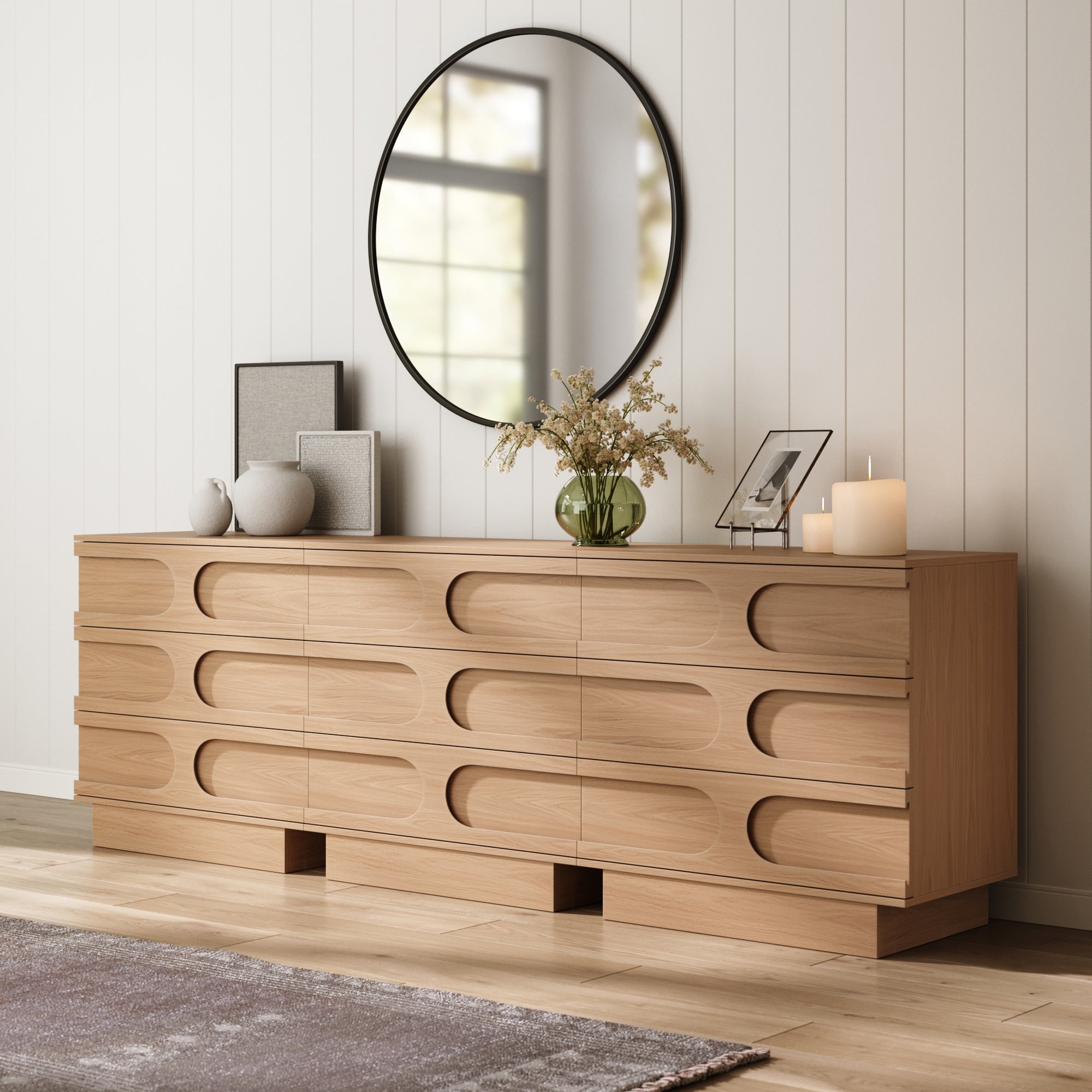 Mid - Century 3 - Drawer Arched Dresser Raw Oak (Set of 3) - Nathan James