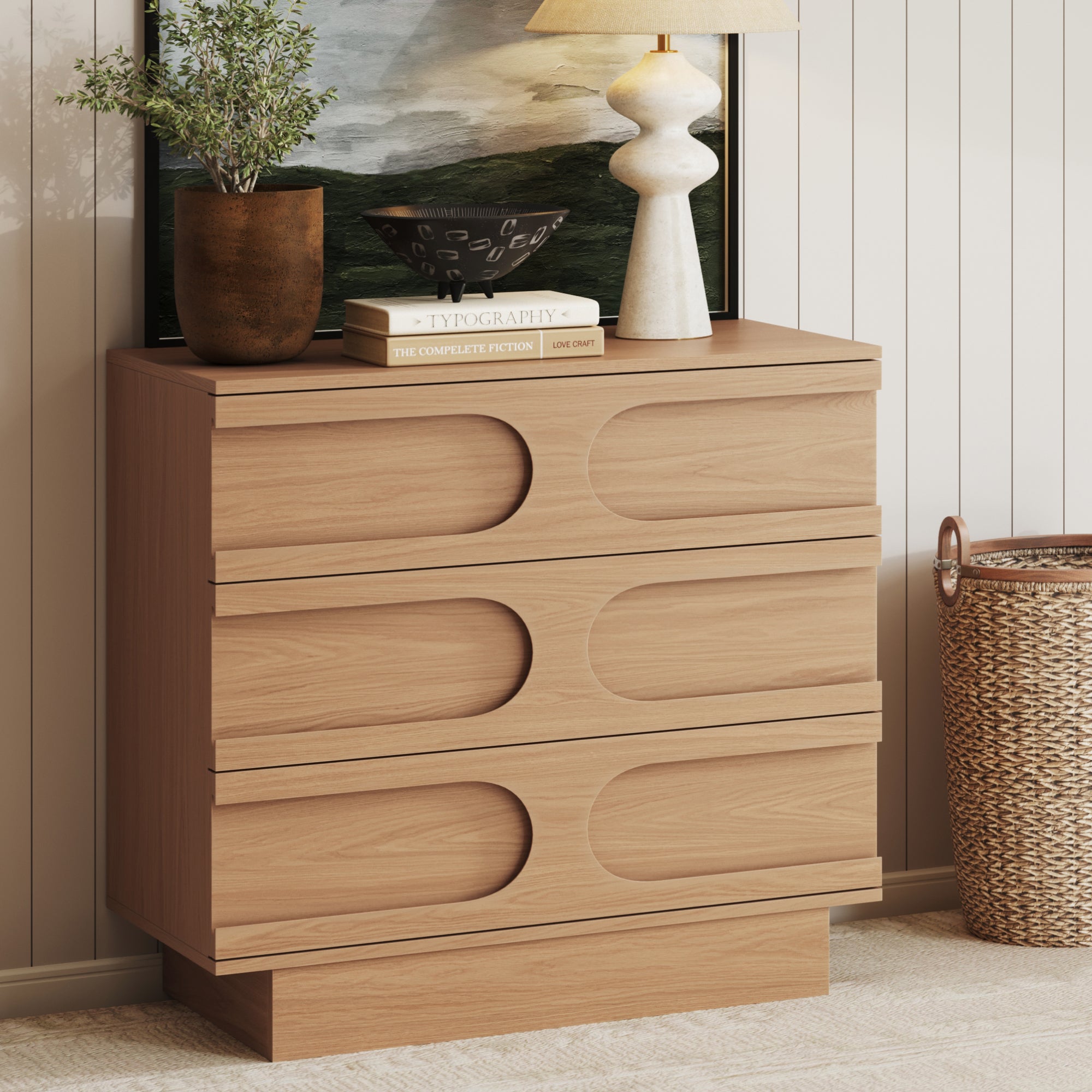 Mid - Century 3 - Drawer Arched Dresser Raw Oak - Nathan James