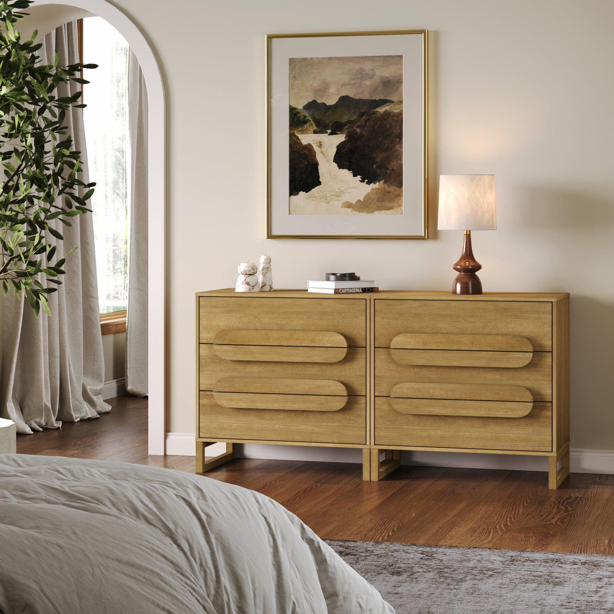 Modern Solid Wood 3 - Drawer Dresser with Integrated Handles (Set of 2) - Nathan James