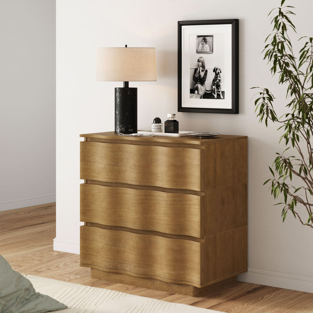 Modern Wood Stackable 3-Drawer Wavy Dresser Light Brown - Nathan James