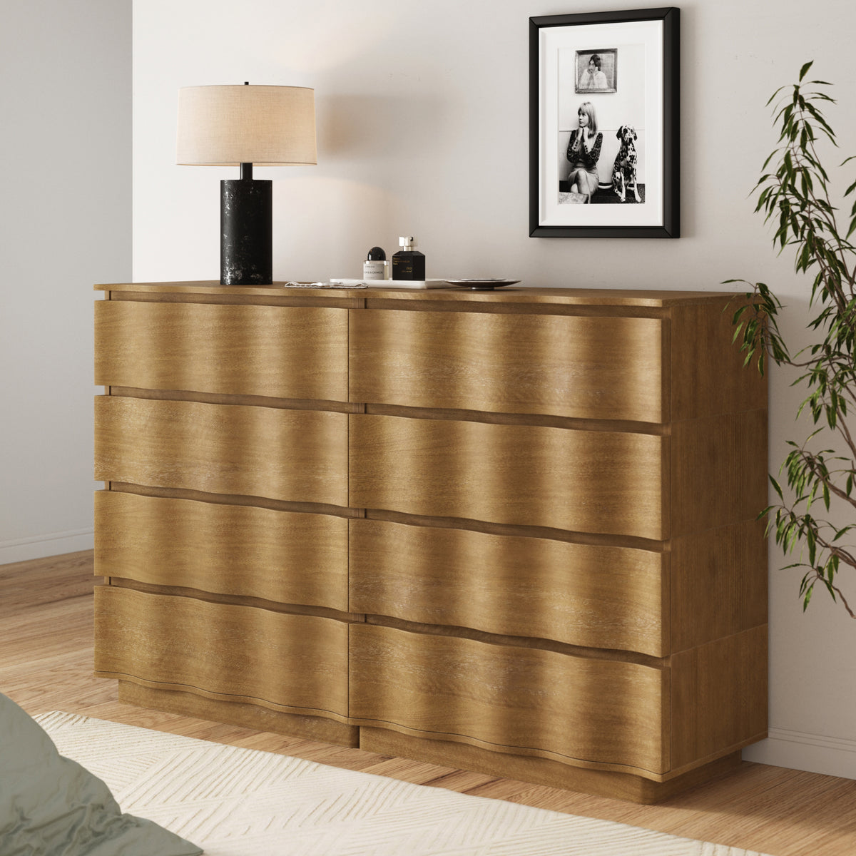 Modern Wood Stackable 8-Drawer Wavy Dresser Light Brown - Nathan James