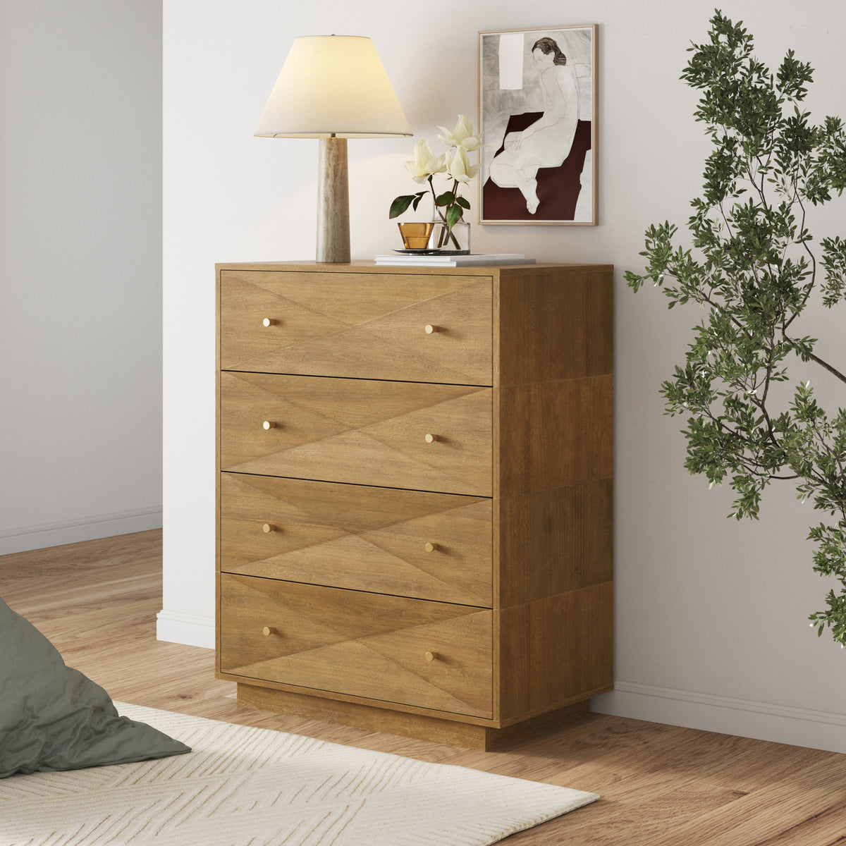 Modern Wood 4-Drawer Geometric Dresser Light Brown - Nathan James