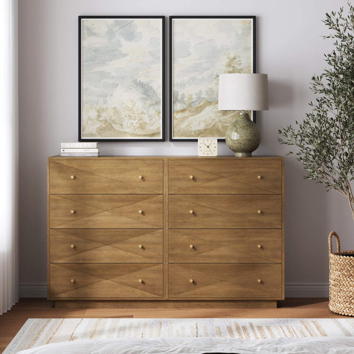 Modern Wood 8-Drawer Geometric Dresser Light Brown - Nathan James