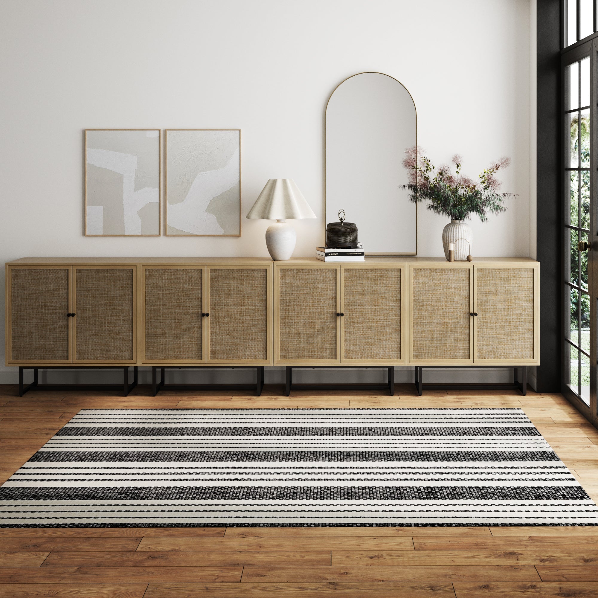 Metal and Rattan TV Stand Console for TVs 85" Light Oak - Nathan James