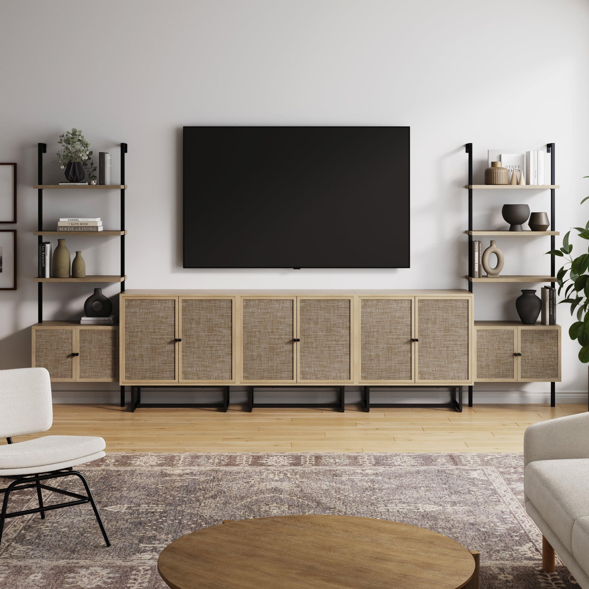 Boho Rattan Entertainment Center (3 Cabinets) - Nathan James