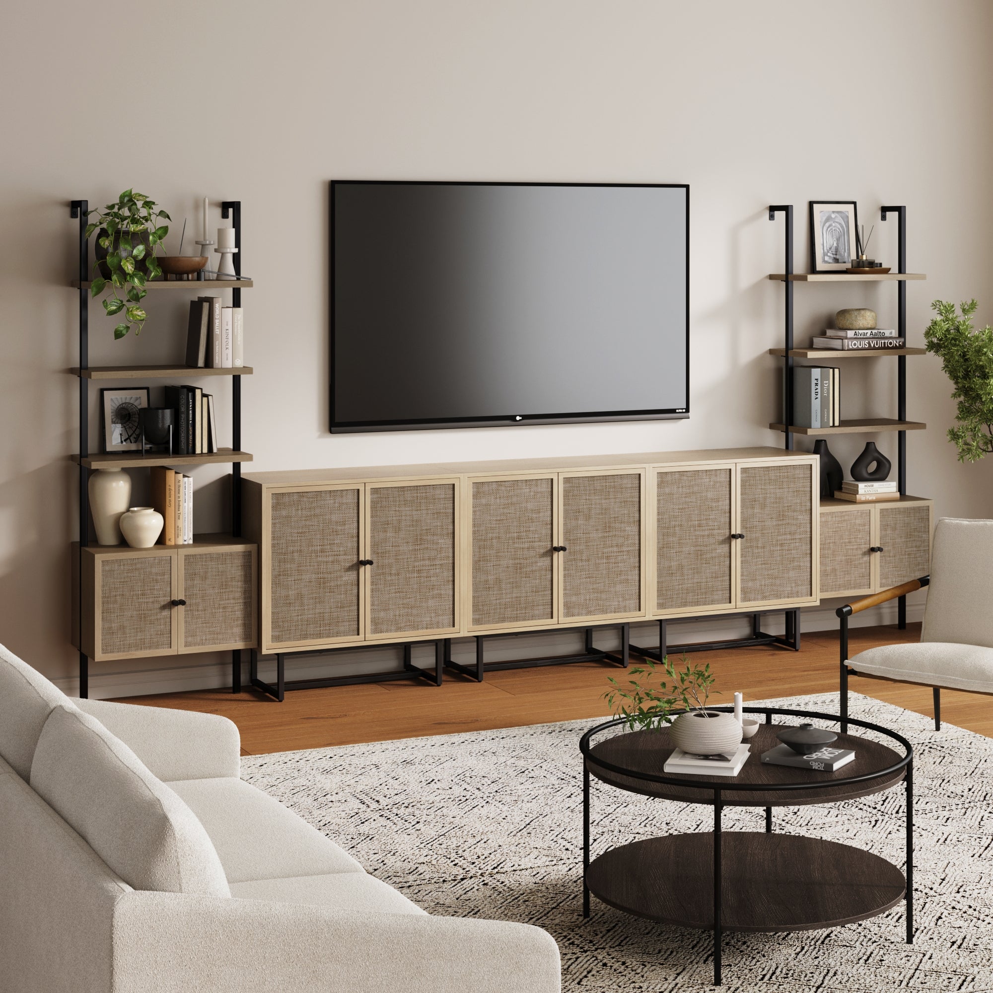 Boho Rattan Entertainment Center (3 Cabinets) - Nathan James