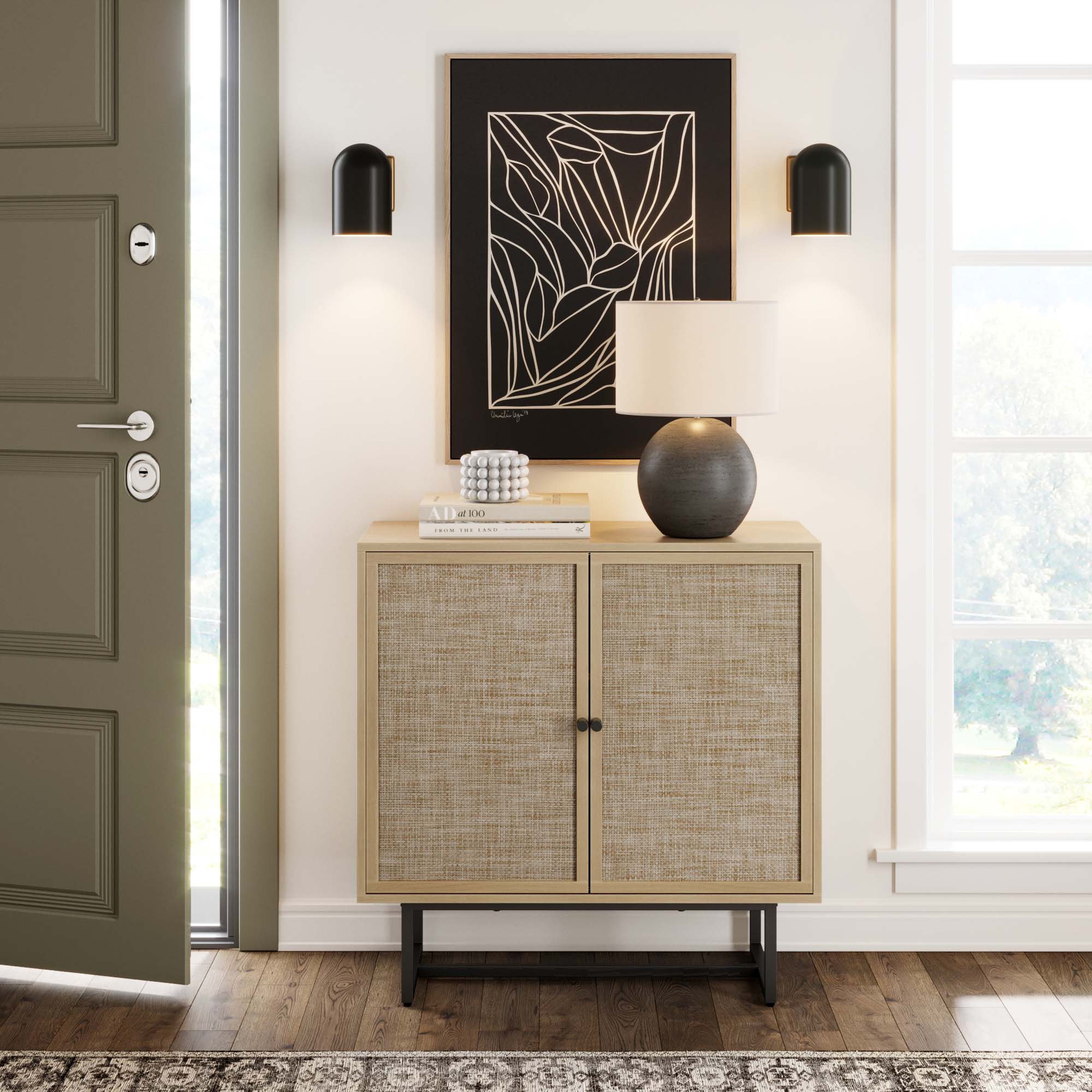 Wood & Rattan Storage Cabinet Light Oak - Nathan James