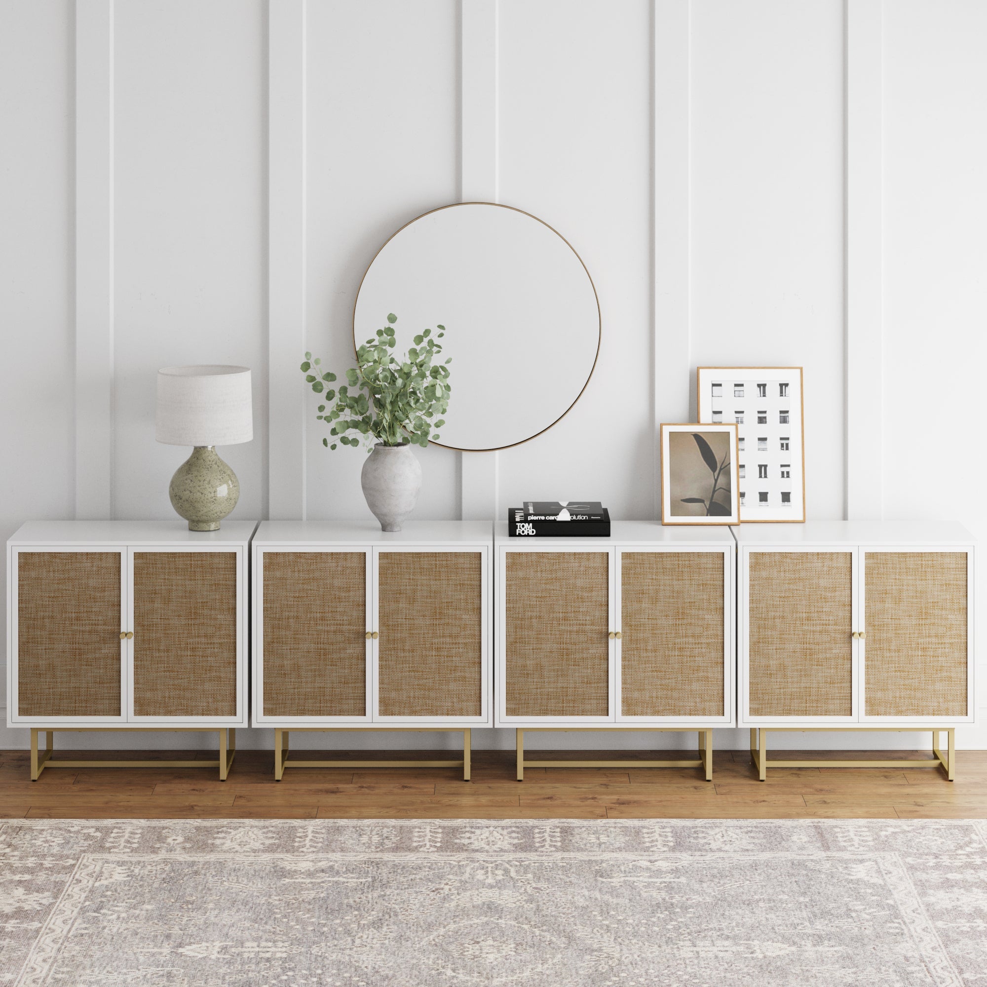 Metal and Rattan TV Stand Console for TVs 85" White - Nathan James