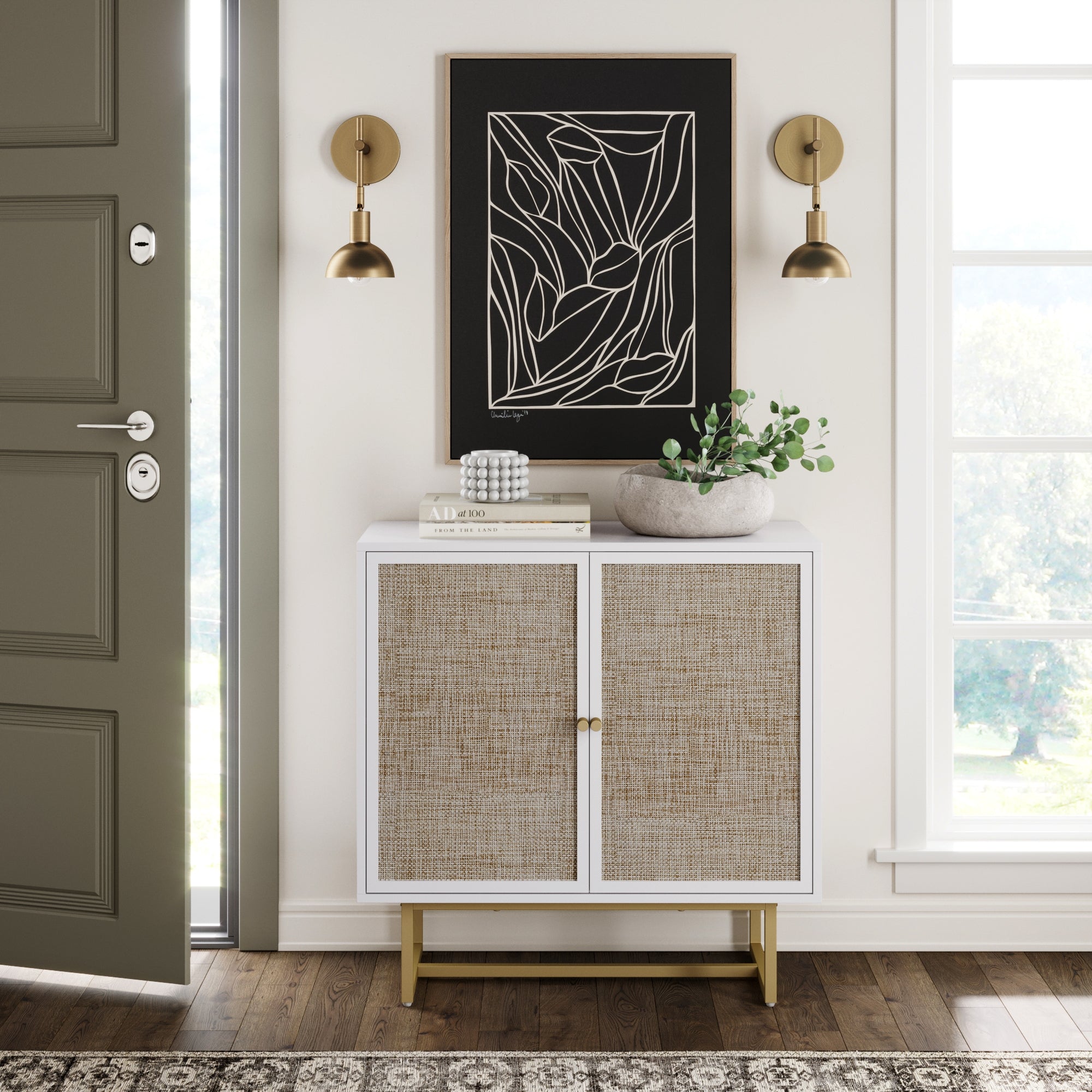 Wood & Rattan Storage Cabinet White - Nathan James