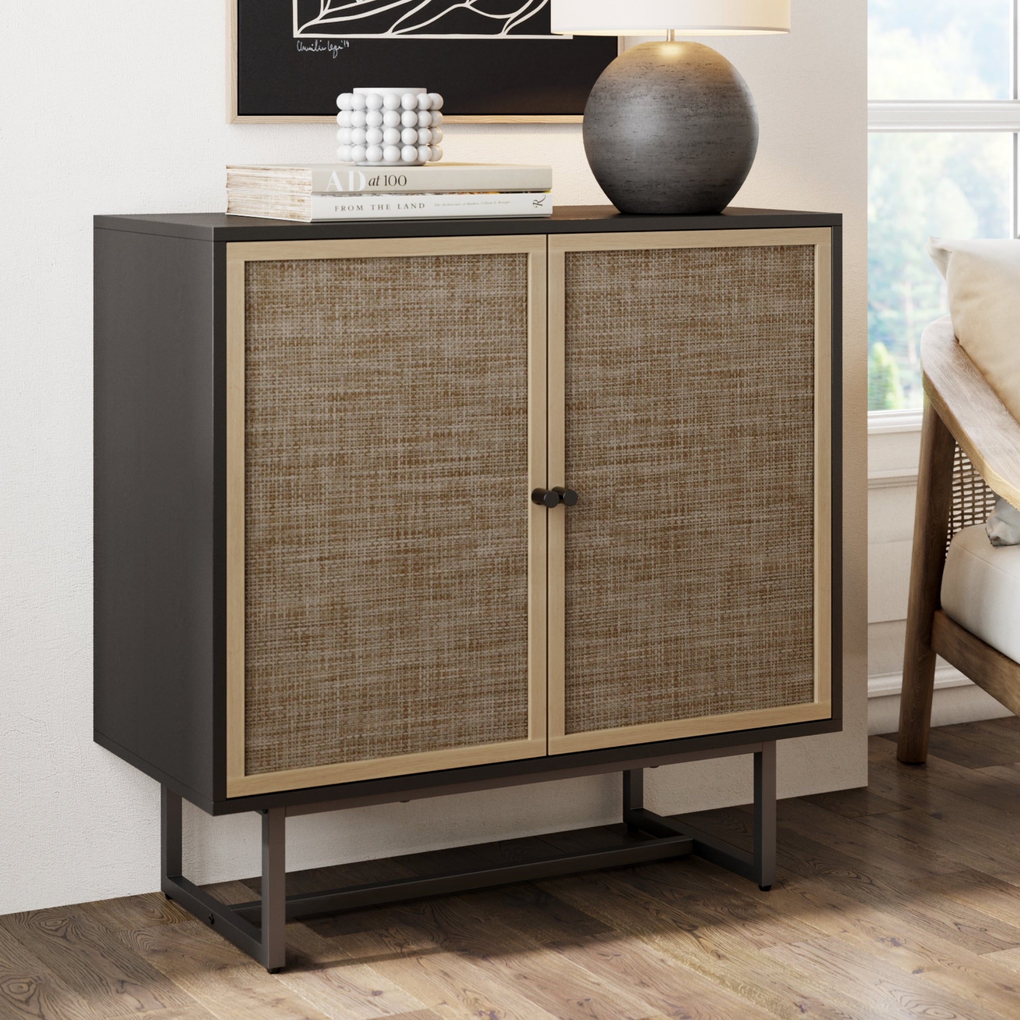 Wood & Rattan Storage Cabinet Black - Nathan James