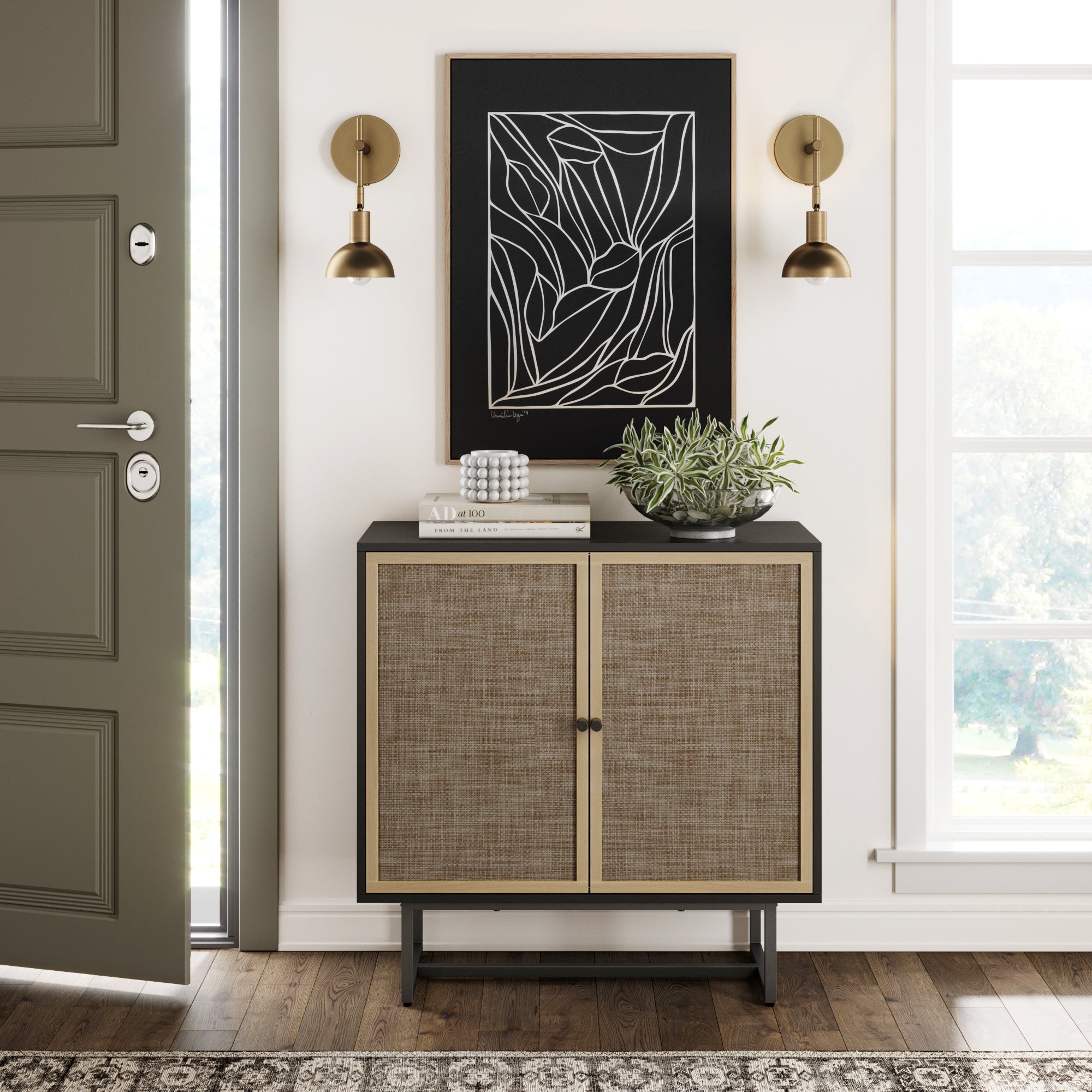 Wood & Rattan Storage Cabinet Black - Nathan James