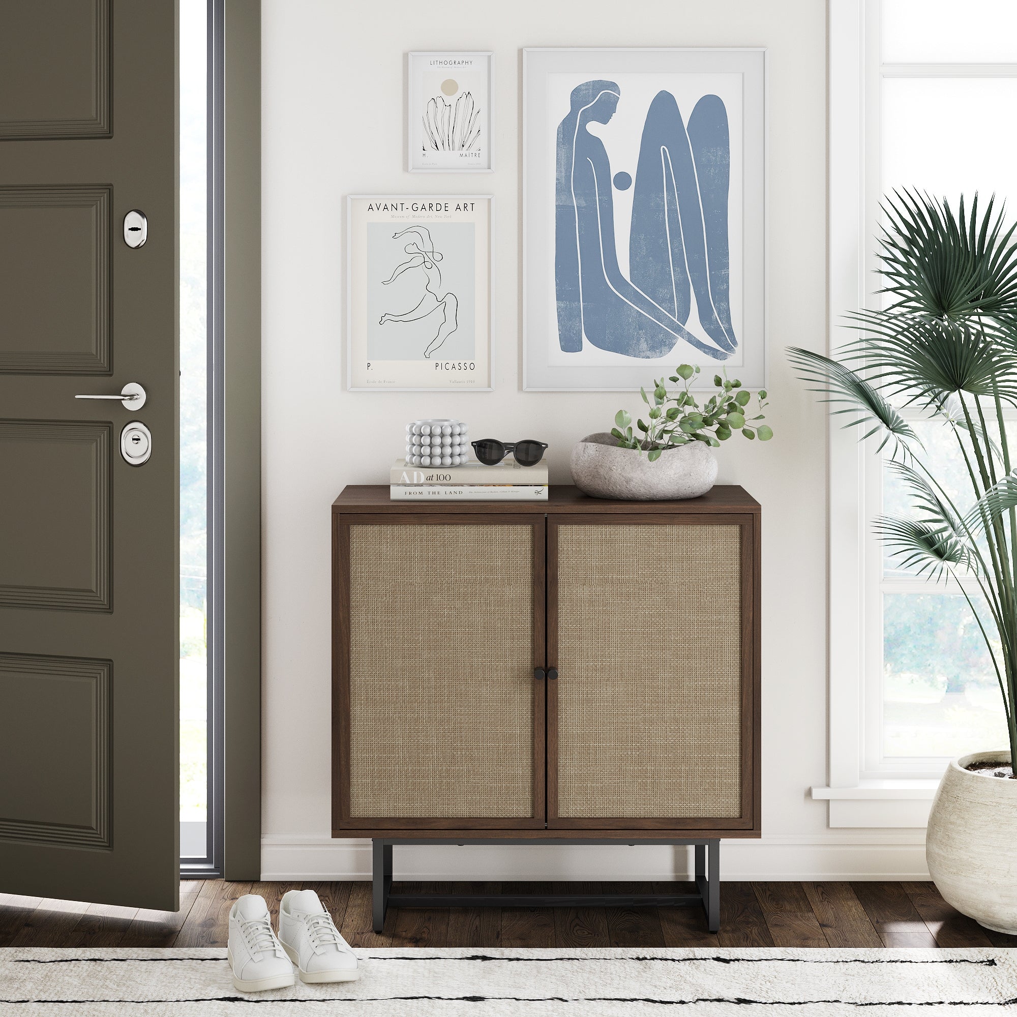 Wood & Rattan Storage Cabinet Walnut - Nathan James