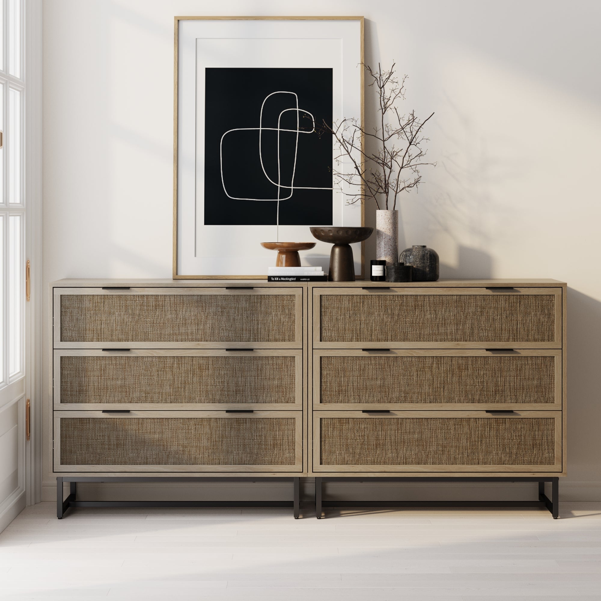 Rattan & Wood 3 - Drawer Dressers Light Oak (Set of 2) - Nathan James