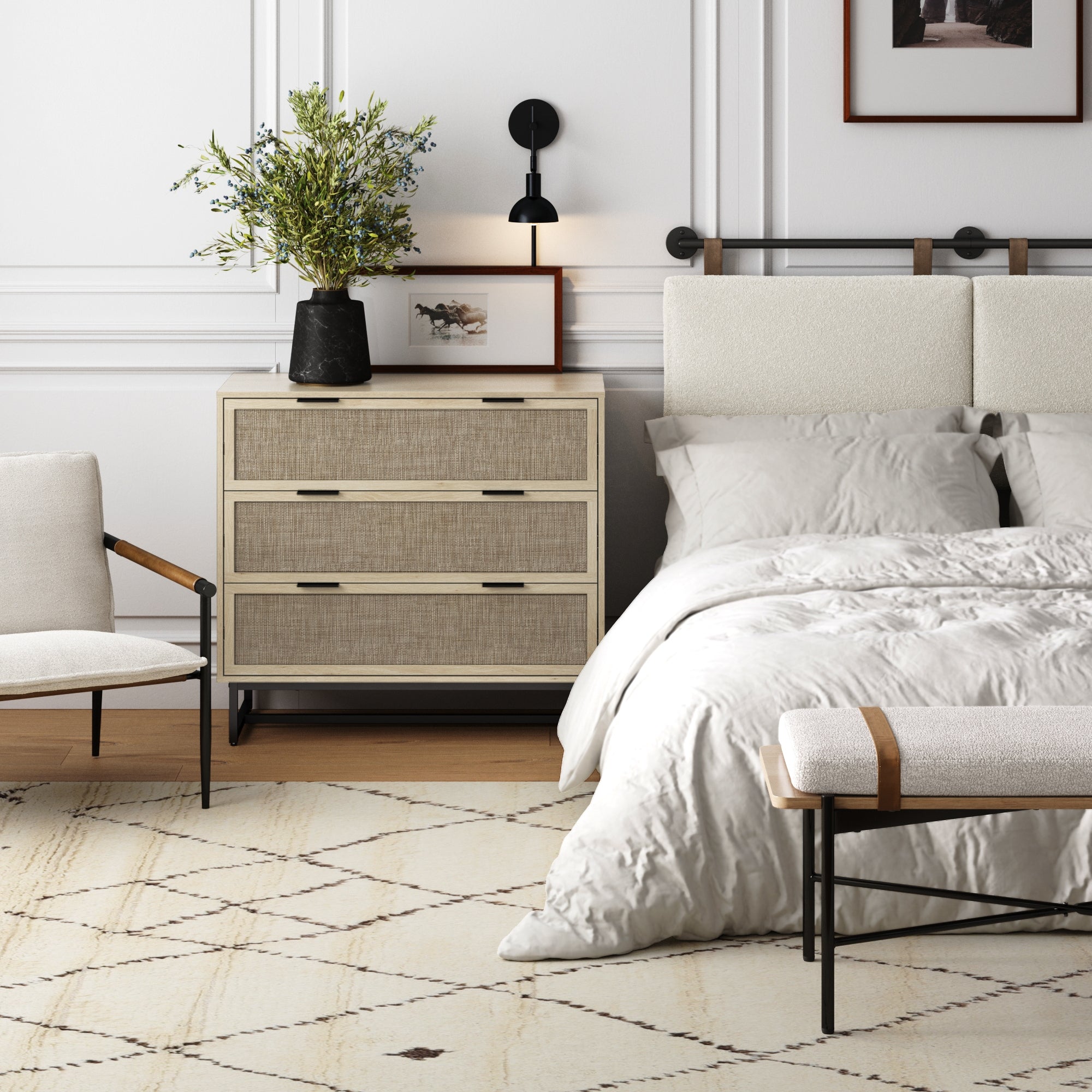 Rattan, Wood & Metal 3 - Drawer Dresser Light Oak - Nathan James